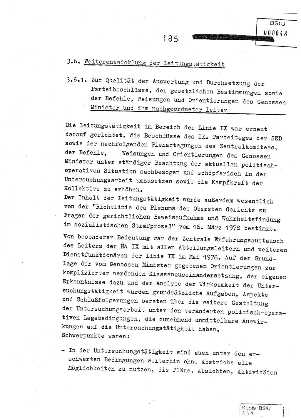 Jahresbericht der Hauptabteilung (HA) Ⅸ 1978, Analyse über die Entwicklung und die Wirksamkeit der politisch-operativen Arbeit der Linie Ⅸ im Jahre 1978, Ministerium für Staatssicherheit (MfS) der Deutschen Demokratischen Republik (DDR), Hauptabteilung Ⅸ, Berlin 1979, Seite 185 (Anal. MfS DDR HA Ⅸ /78 1979, S. 185)