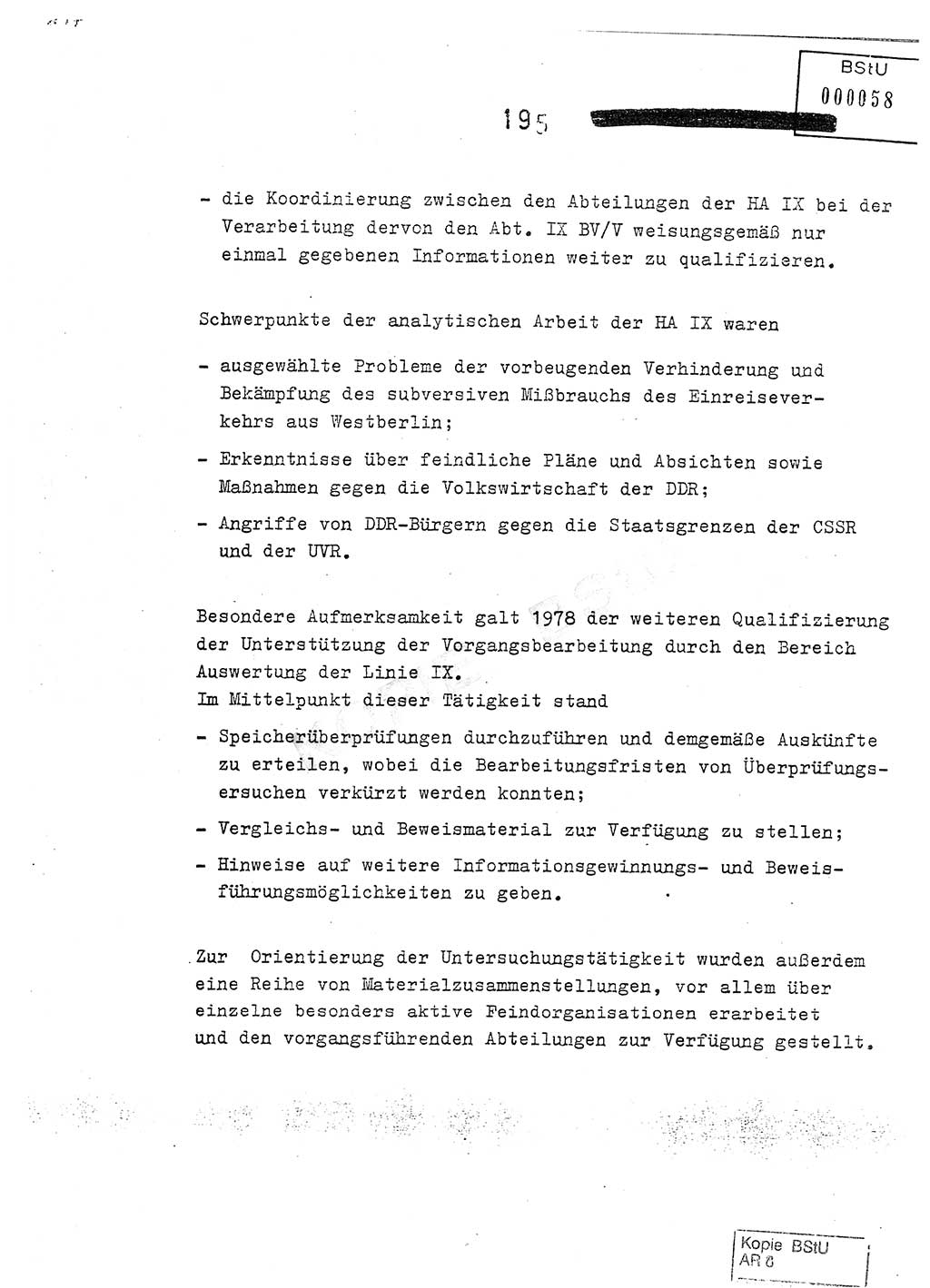 Jahresbericht der Hauptabteilung (HA) Ⅸ 1978, Analyse über die Entwicklung und die Wirksamkeit der politisch-operativen Arbeit der Linie Ⅸ im Jahre 1978, Ministerium für Staatssicherheit (MfS) der Deutschen Demokratischen Republik (DDR), Hauptabteilung Ⅸ, Berlin 1979, Seite 195 (Anal. MfS DDR HA Ⅸ /78 1979, S. 195)