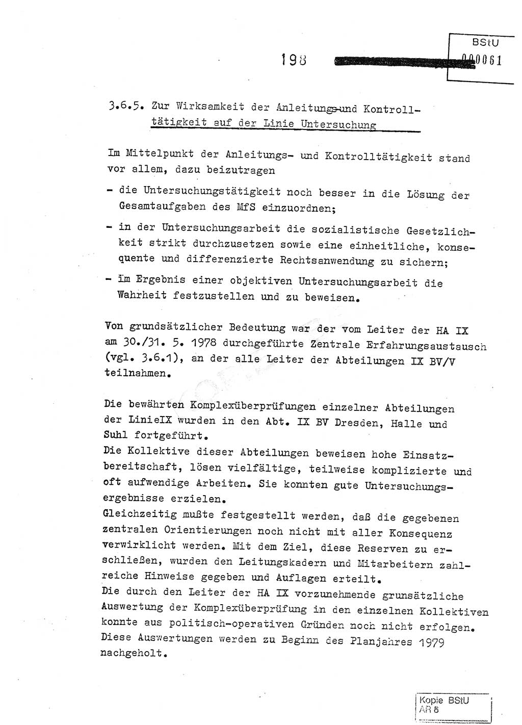 Jahresbericht der Hauptabteilung (HA) Ⅸ 1978, Analyse über die Entwicklung und die Wirksamkeit der politisch-operativen Arbeit der Linie Ⅸ im Jahre 1978, Ministerium für Staatssicherheit (MfS) der Deutschen Demokratischen Republik (DDR), Hauptabteilung Ⅸ, Berlin 1979, Seite 198 (Anal. MfS DDR HA Ⅸ /78 1979, S. 198)