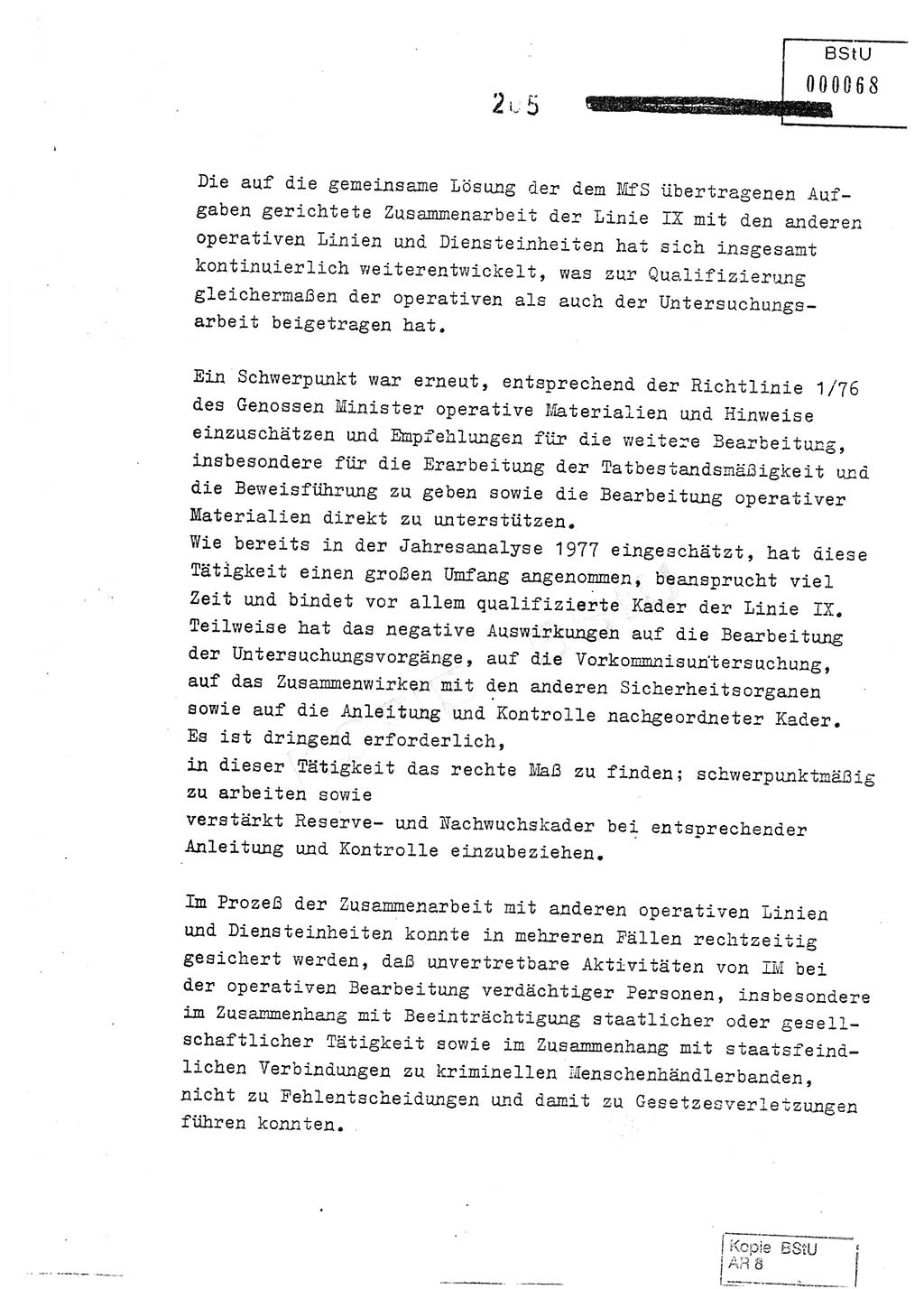 Jahresbericht der Hauptabteilung (HA) Ⅸ 1978, Analyse über die Entwicklung und die Wirksamkeit der politisch-operativen Arbeit der Linie Ⅸ im Jahre 1978, Ministerium für Staatssicherheit (MfS) der Deutschen Demokratischen Republik (DDR), Hauptabteilung Ⅸ, Berlin 1979, Seite 205 (Anal. MfS DDR HA Ⅸ /78 1979, S. 205)