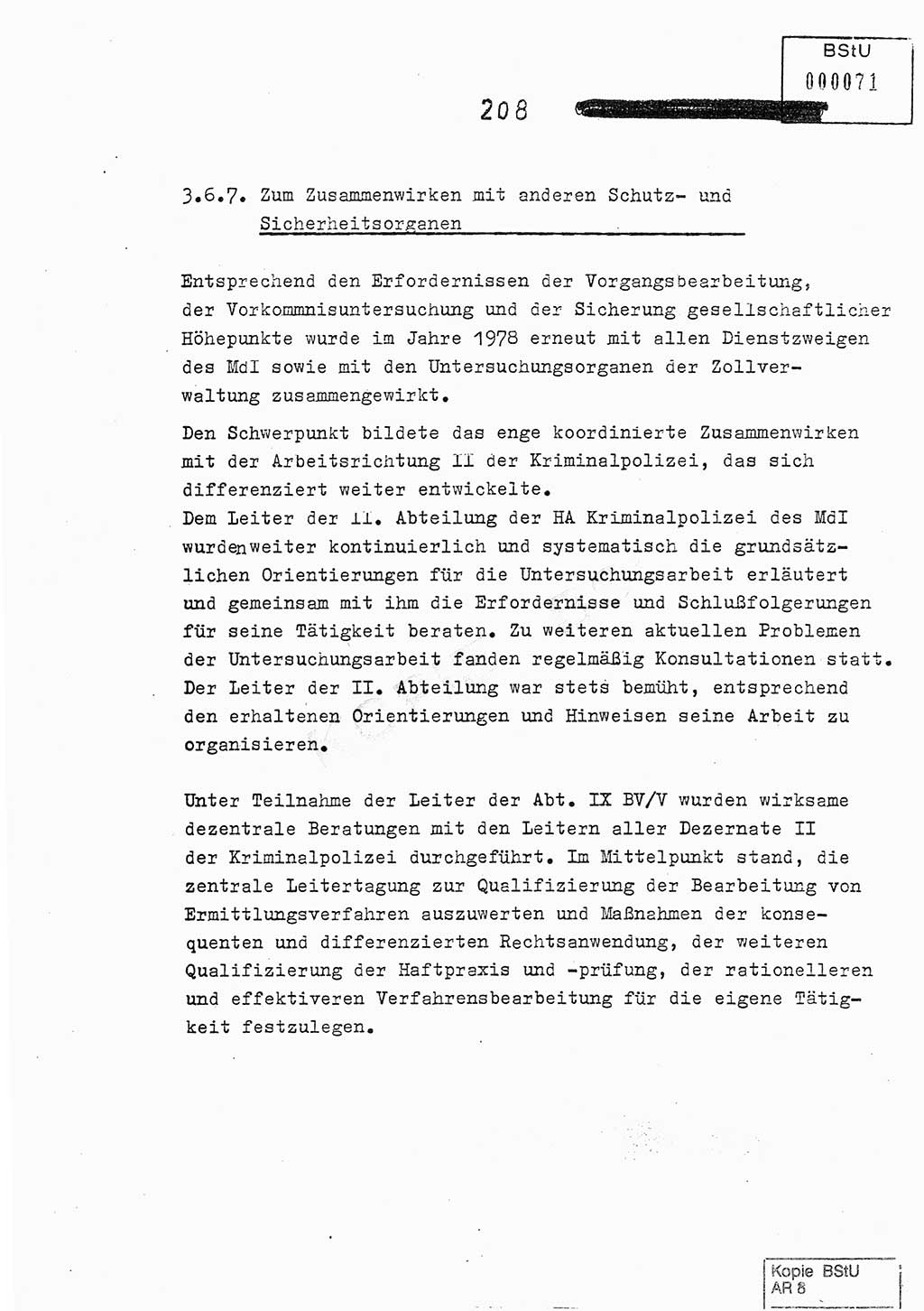 Jahresbericht der Hauptabteilung (HA) Ⅸ 1978, Analyse über die Entwicklung und die Wirksamkeit der politisch-operativen Arbeit der Linie Ⅸ im Jahre 1978, Ministerium für Staatssicherheit (MfS) der Deutschen Demokratischen Republik (DDR), Hauptabteilung Ⅸ, Berlin 1979, Seite 208 (Anal. MfS DDR HA Ⅸ /78 1979, S. 208)