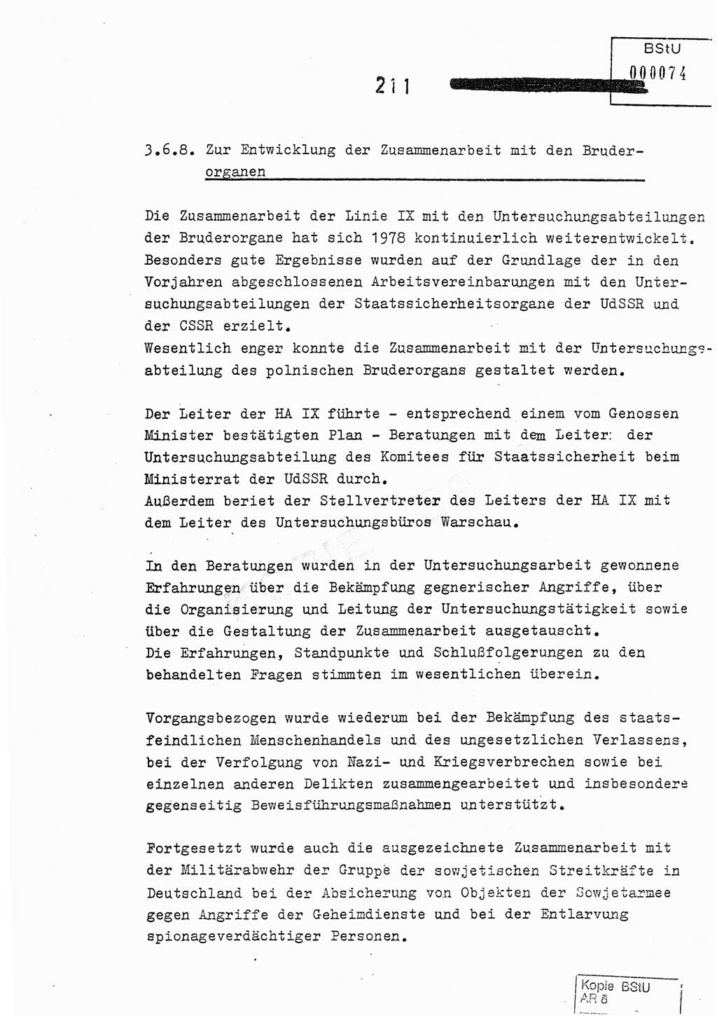 Jahresbericht der Hauptabteilung (HA) Ⅸ 1978, Analyse über die Entwicklung und die Wirksamkeit der politisch-operativen Arbeit der Linie Ⅸ im Jahre 1978, Ministerium für Staatssicherheit (MfS) der Deutschen Demokratischen Republik (DDR), Hauptabteilung Ⅸ, Berlin 1979, Seite 211 (Anal. MfS DDR HA Ⅸ /78 1979, S. 211)