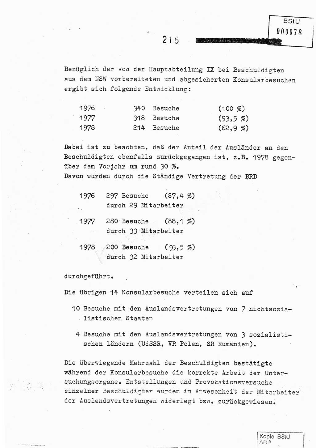 Jahresbericht der Hauptabteilung (HA) Ⅸ 1978, Analyse über die Entwicklung und die Wirksamkeit der politisch-operativen Arbeit der Linie Ⅸ im Jahre 1978, Ministerium für Staatssicherheit (MfS) der Deutschen Demokratischen Republik (DDR), Hauptabteilung Ⅸ, Berlin 1979, Seite 215 (Anal. MfS DDR HA Ⅸ /78 1979, S. 215)