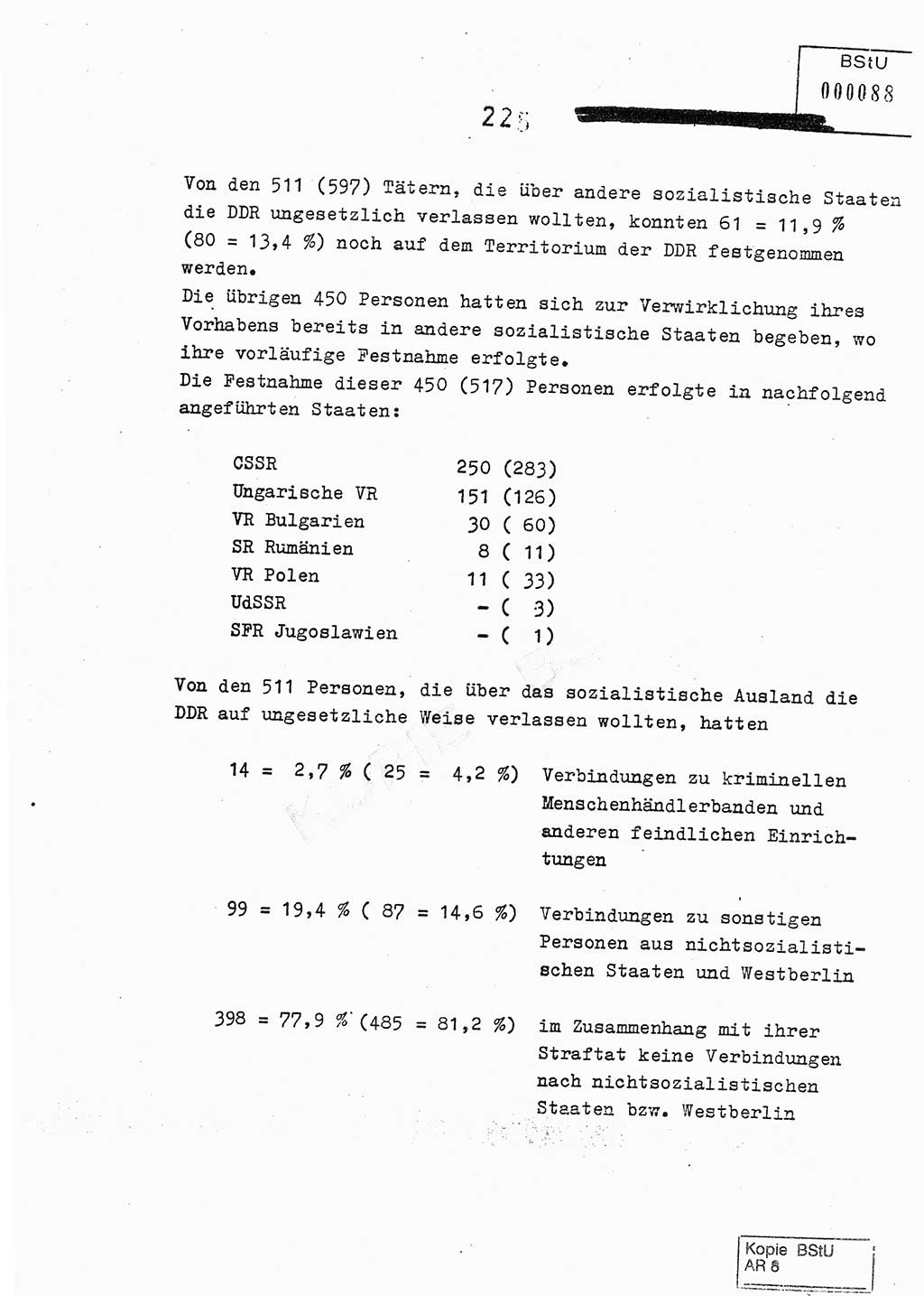 Jahresbericht der Hauptabteilung (HA) Ⅸ 1978, Analyse über die Entwicklung und die Wirksamkeit der politisch-operativen Arbeit der Linie Ⅸ im Jahre 1978, Ministerium für Staatssicherheit (MfS) der Deutschen Demokratischen Republik (DDR), Hauptabteilung Ⅸ, Berlin 1979, Seite 225 (Anal. MfS DDR HA Ⅸ /78 1979, S. 225)