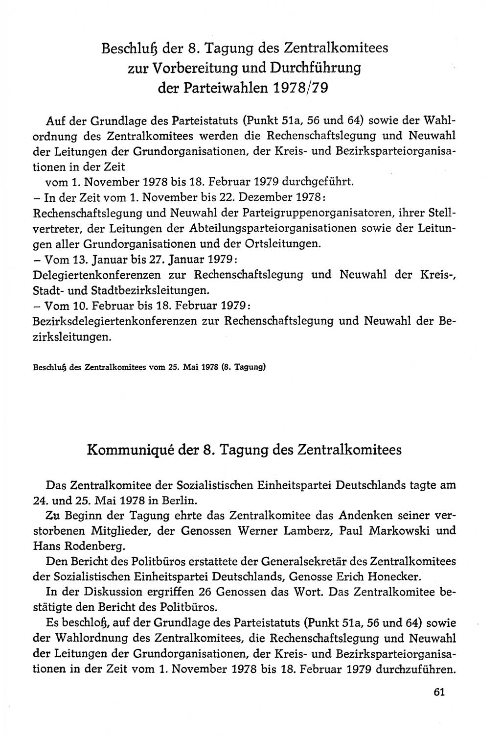Dokumente der Sozialistischen Einheitspartei Deutschlands (SED) [Deutsche Demokratische Republik (DDR)] 1978-1979, Seite 61 (Dok. SED DDR 1978-1979, S. 61)