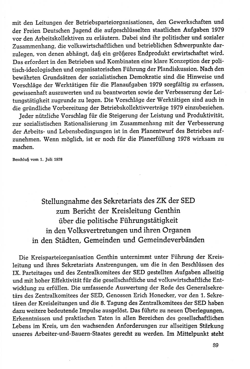 Dokumente der Sozialistischen Einheitspartei Deutschlands (SED) [Deutsche Demokratische Republik (DDR)] 1978-1979, Seite 89 (Dok. SED DDR 1978-1979, S. 89)