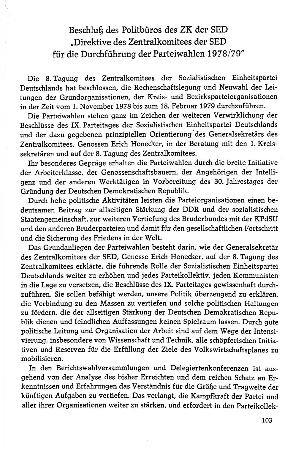 Dokumente der Sozialistischen Einheitspartei Deutschlands (SED) [Deutsche Demokratische Republik (DDR)] 1978-1979, Seite 103 (Dok. SED DDR 1978-1979, S. 103)