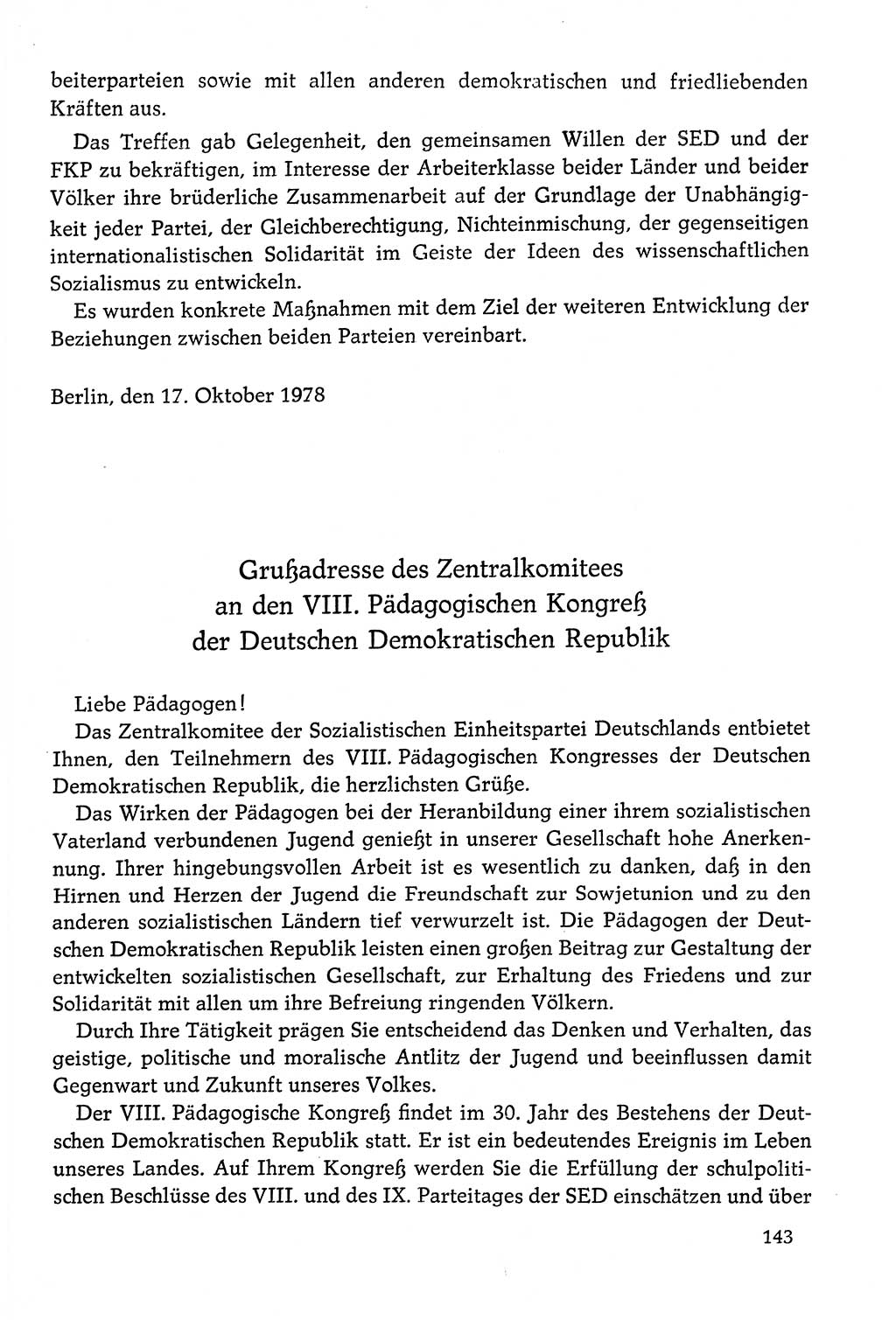 Dokumente der Sozialistischen Einheitspartei Deutschlands (SED) [Deutsche Demokratische Republik (DDR)] 1978-1979, Seite 143 (Dok. SED DDR 1978-1979, S. 143)