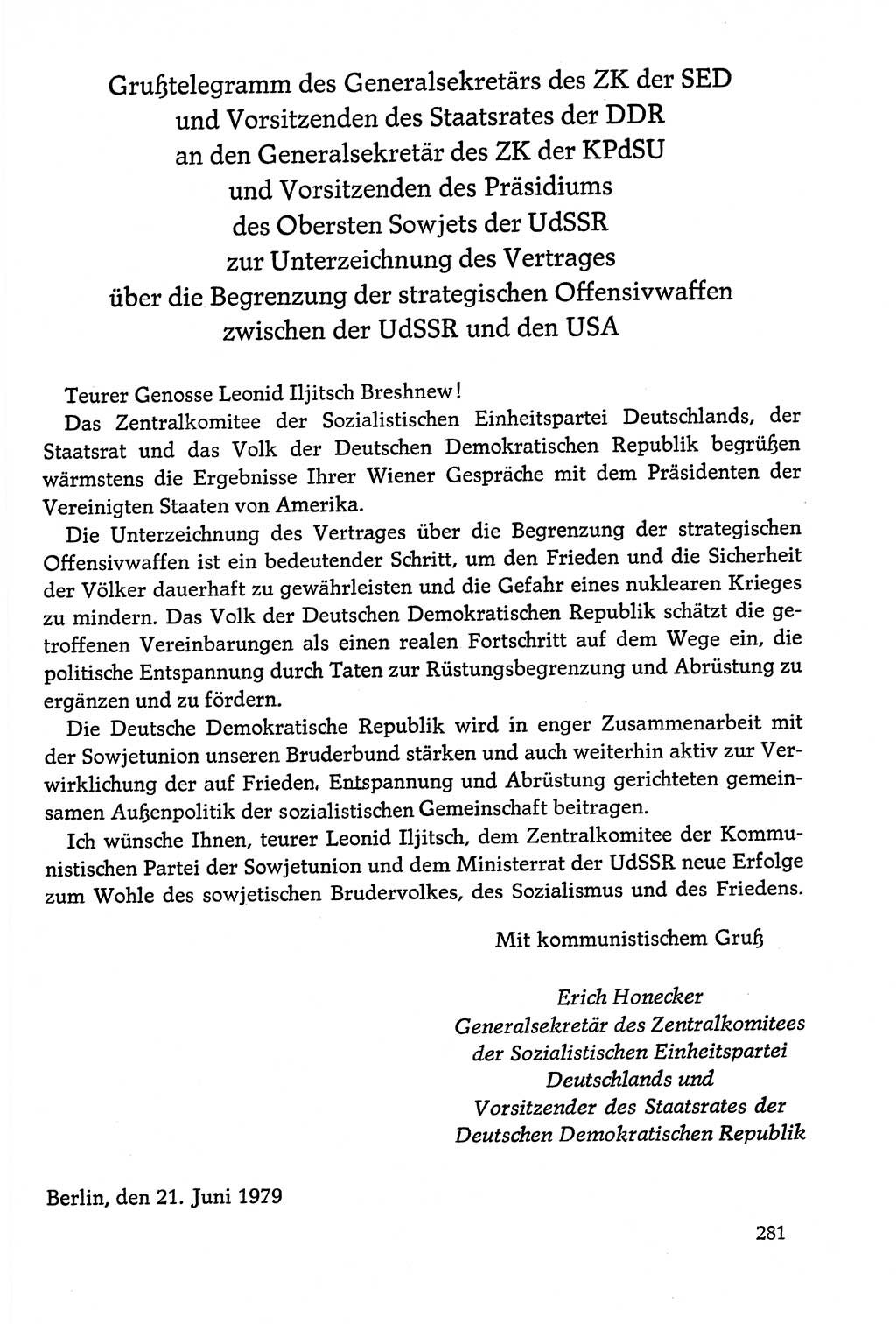 Dokumente der Sozialistischen Einheitspartei Deutschlands (SED) [Deutsche Demokratische Republik (DDR)] 1978-1979, Seite 281 (Dok. SED DDR 1978-1979, S. 281)