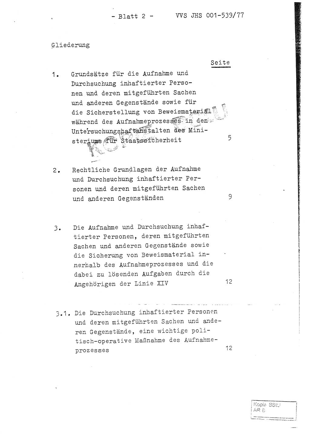 Fachschulabschlußarbeit Hauptmann Dietrich Jung (Abt. ⅩⅣ), Leutnant Klaus Klötzner (Abt. ⅩⅣ), Ministerium für Staatssicherheit (MfS) [Deutsche Demokratische Republik (DDR)], Juristische Hochschule (JHS), Vertrauliche Verschlußsache (VVS) 001-539/77, Potsdam 1978, Seite 2 (FS-Abschl.-Arb. MfS DDR JHS VVS 001-539/77 1978, S. 2)