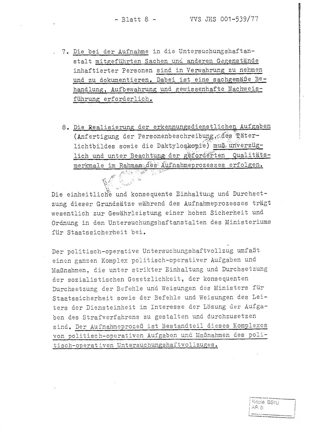 Fachschulabschlußarbeit Hauptmann Dietrich Jung (Abt. ⅩⅣ), Leutnant Klaus Klötzner (Abt. ⅩⅣ), Ministerium für Staatssicherheit (MfS) [Deutsche Demokratische Republik (DDR)], Juristische Hochschule (JHS), Vertrauliche Verschlußsache (VVS) 001-539/77, Potsdam 1978, Seite 8 (FS-Abschl.-Arb. MfS DDR JHS VVS 001-539/77 1978, S. 8)