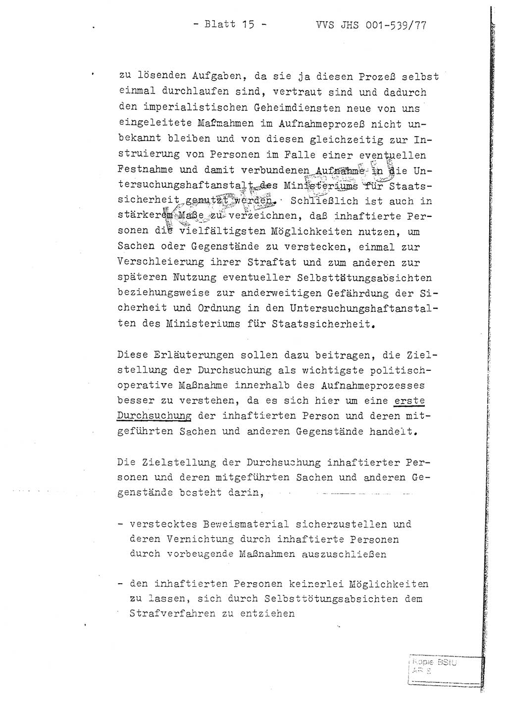 Fachschulabschlußarbeit Hauptmann Dietrich Jung (Abt. ⅩⅣ), Leutnant Klaus Klötzner (Abt. ⅩⅣ), Ministerium für Staatssicherheit (MfS) [Deutsche Demokratische Republik (DDR)], Juristische Hochschule (JHS), Vertrauliche Verschlußsache (VVS) 001-539/77, Potsdam 1978, Seite 15 (FS-Abschl.-Arb. MfS DDR JHS VVS 001-539/77 1978, S. 15)