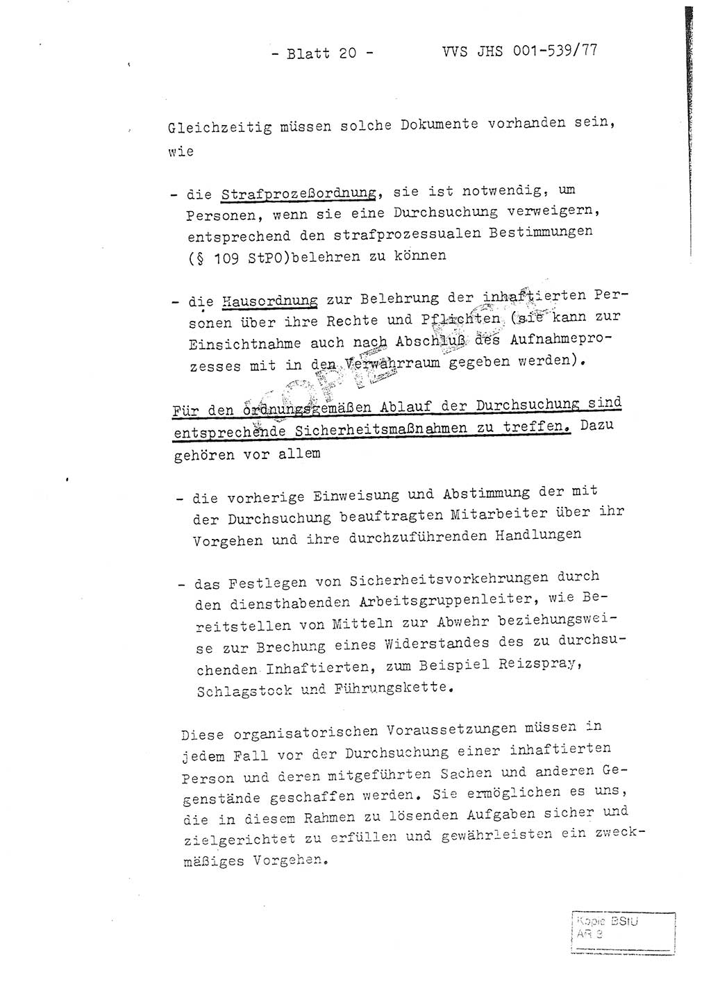 Fachschulabschlußarbeit Hauptmann Dietrich Jung (Abt. ⅩⅣ), Leutnant Klaus Klötzner (Abt. ⅩⅣ), Ministerium für Staatssicherheit (MfS) [Deutsche Demokratische Republik (DDR)], Juristische Hochschule (JHS), Vertrauliche Verschlußsache (VVS) 001-539/77, Potsdam 1978, Seite 20 (FS-Abschl.-Arb. MfS DDR JHS VVS 001-539/77 1978, S. 20)