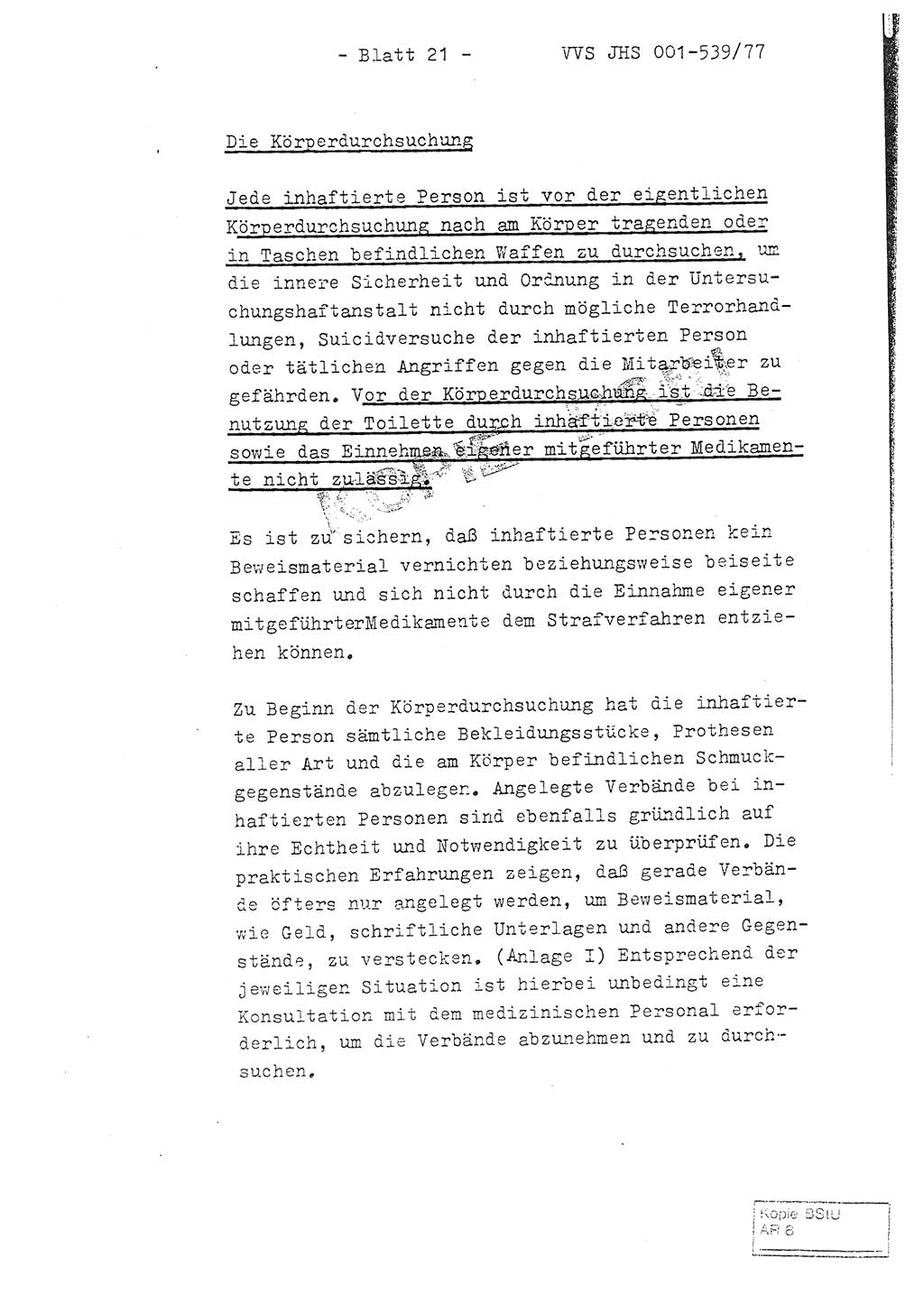 Fachschulabschlußarbeit Hauptmann Dietrich Jung (Abt. ⅩⅣ), Leutnant Klaus Klötzner (Abt. ⅩⅣ), Ministerium für Staatssicherheit (MfS) [Deutsche Demokratische Republik (DDR)], Juristische Hochschule (JHS), Vertrauliche Verschlußsache (VVS) 001-539/77, Potsdam 1978, Seite 21 (FS-Abschl.-Arb. MfS DDR JHS VVS 001-539/77 1978, S. 21)