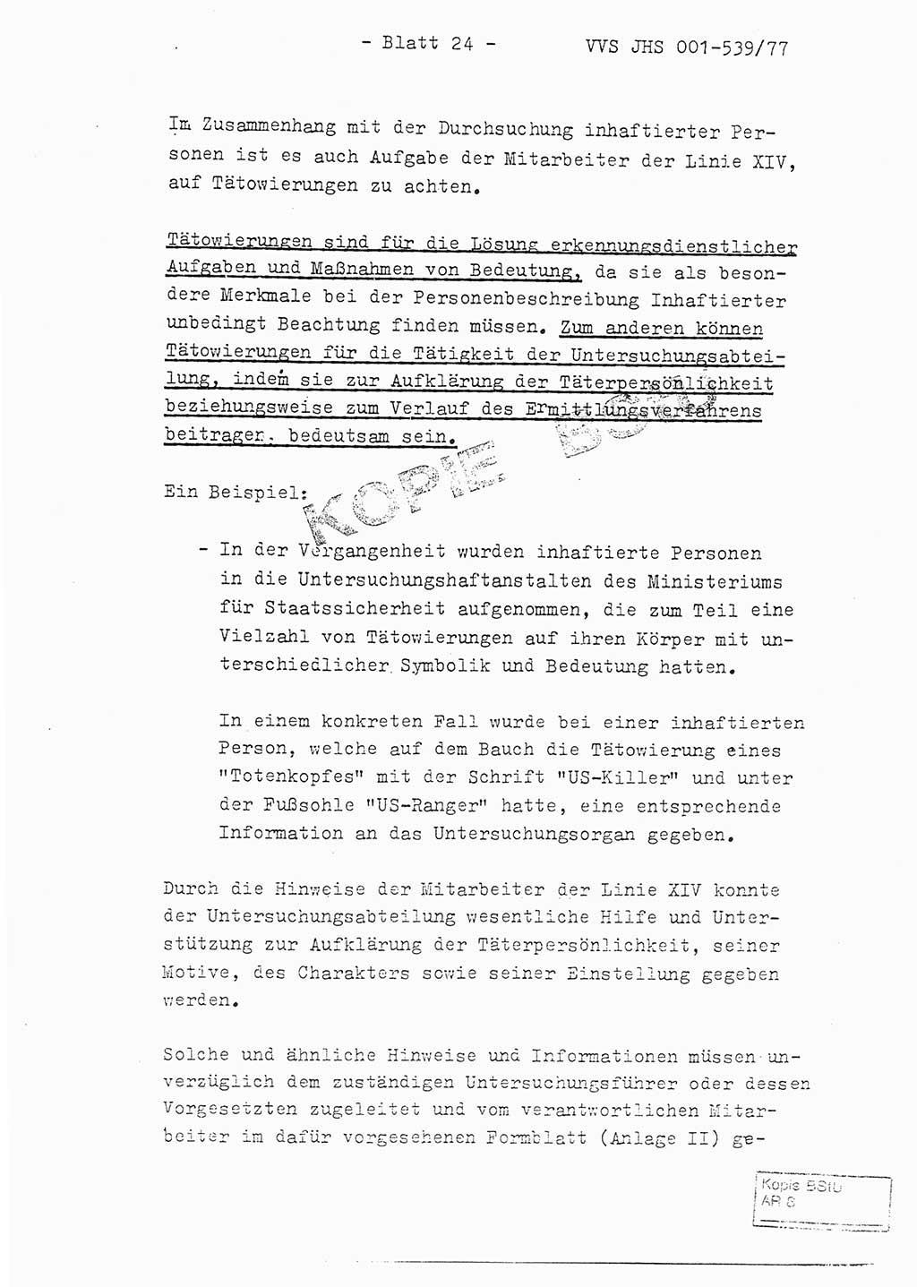 Fachschulabschlußarbeit Hauptmann Dietrich Jung (Abt. ⅩⅣ), Leutnant Klaus Klötzner (Abt. ⅩⅣ), Ministerium für Staatssicherheit (MfS) [Deutsche Demokratische Republik (DDR)], Juristische Hochschule (JHS), Vertrauliche Verschlußsache (VVS) 001-539/77, Potsdam 1978, Seite 24 (FS-Abschl.-Arb. MfS DDR JHS VVS 001-539/77 1978, S. 24)