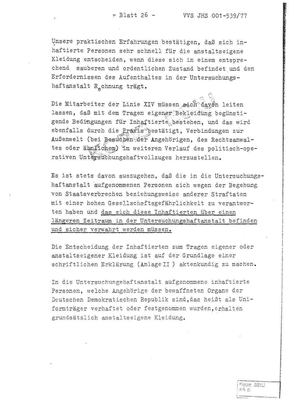 Fachschulabschlußarbeit Hauptmann Dietrich Jung (Abt. ⅩⅣ), Leutnant Klaus Klötzner (Abt. ⅩⅣ), Ministerium für Staatssicherheit (MfS) [Deutsche Demokratische Republik (DDR)], Juristische Hochschule (JHS), Vertrauliche Verschlußsache (VVS) 001-539/77, Potsdam 1978, Seite 26 (FS-Abschl.-Arb. MfS DDR JHS VVS 001-539/77 1978, S. 26)