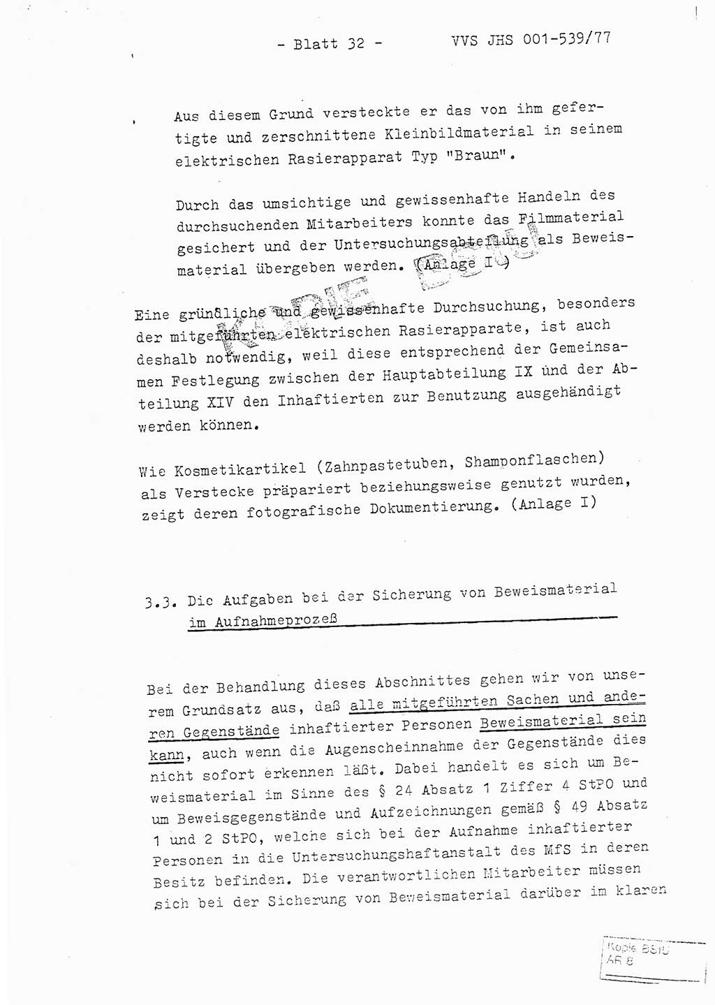 Fachschulabschlußarbeit Hauptmann Dietrich Jung (Abt. ⅩⅣ), Leutnant Klaus Klötzner (Abt. ⅩⅣ), Ministerium für Staatssicherheit (MfS) [Deutsche Demokratische Republik (DDR)], Juristische Hochschule (JHS), Vertrauliche Verschlußsache (VVS) 001-539/77, Potsdam 1978, Seite 32 (FS-Abschl.-Arb. MfS DDR JHS VVS 001-539/77 1978, S. 32)