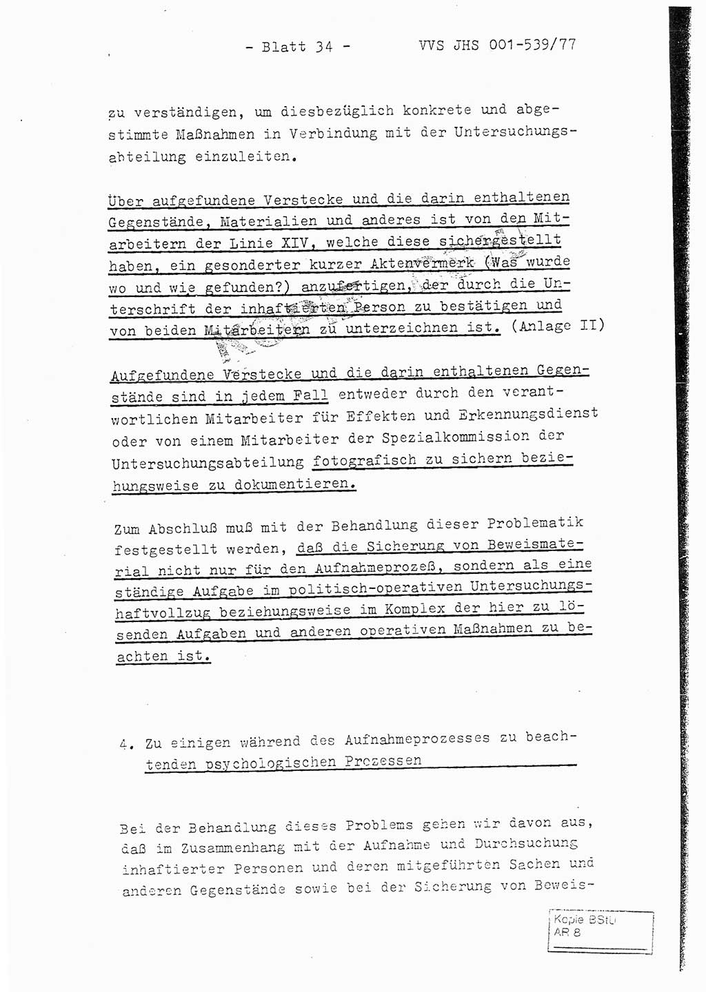 Fachschulabschlußarbeit Hauptmann Dietrich Jung (Abt. ⅩⅣ), Leutnant Klaus Klötzner (Abt. ⅩⅣ), Ministerium für Staatssicherheit (MfS) [Deutsche Demokratische Republik (DDR)], Juristische Hochschule (JHS), Vertrauliche Verschlußsache (VVS) 001-539/77, Potsdam 1978, Seite 34 (FS-Abschl.-Arb. MfS DDR JHS VVS 001-539/77 1978, S. 34)
