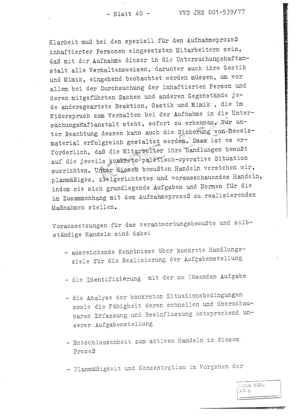 Fachschulabschlußarbeit Hauptmann Dietrich Jung (Abt. ⅩⅣ), Leutnant Klaus Klötzner (Abt. ⅩⅣ), Ministerium für Staatssicherheit (MfS) [Deutsche Demokratische Republik (DDR)], Juristische Hochschule (JHS), Vertrauliche Verschlußsache (VVS) 001-539/77, Potsdam 1978, Seite 40 (FS-Abschl.-Arb. MfS DDR JHS VVS 001-539/77 1978, S. 40)