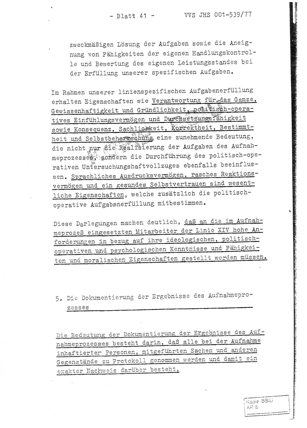 Fachschulabschlußarbeit Hauptmann Dietrich Jung (Abt. ⅩⅣ), Leutnant Klaus Klötzner (Abt. ⅩⅣ), Ministerium für Staatssicherheit (MfS) [Deutsche Demokratische Republik (DDR)], Juristische Hochschule (JHS), Vertrauliche Verschlußsache (VVS) 001-539/77, Potsdam 1978, Seite 41 (FS-Abschl.-Arb. MfS DDR JHS VVS 001-539/77 1978, S. 41)
