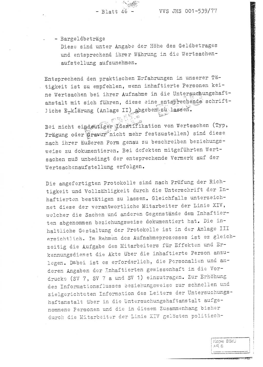 Fachschulabschlußarbeit Hauptmann Dietrich Jung (Abt. ⅩⅣ), Leutnant Klaus Klötzner (Abt. ⅩⅣ), Ministerium für Staatssicherheit (MfS) [Deutsche Demokratische Republik (DDR)], Juristische Hochschule (JHS), Vertrauliche Verschlußsache (VVS) 001-539/77, Potsdam 1978, Seite 46 (FS-Abschl.-Arb. MfS DDR JHS VVS 001-539/77 1978, S. 46)