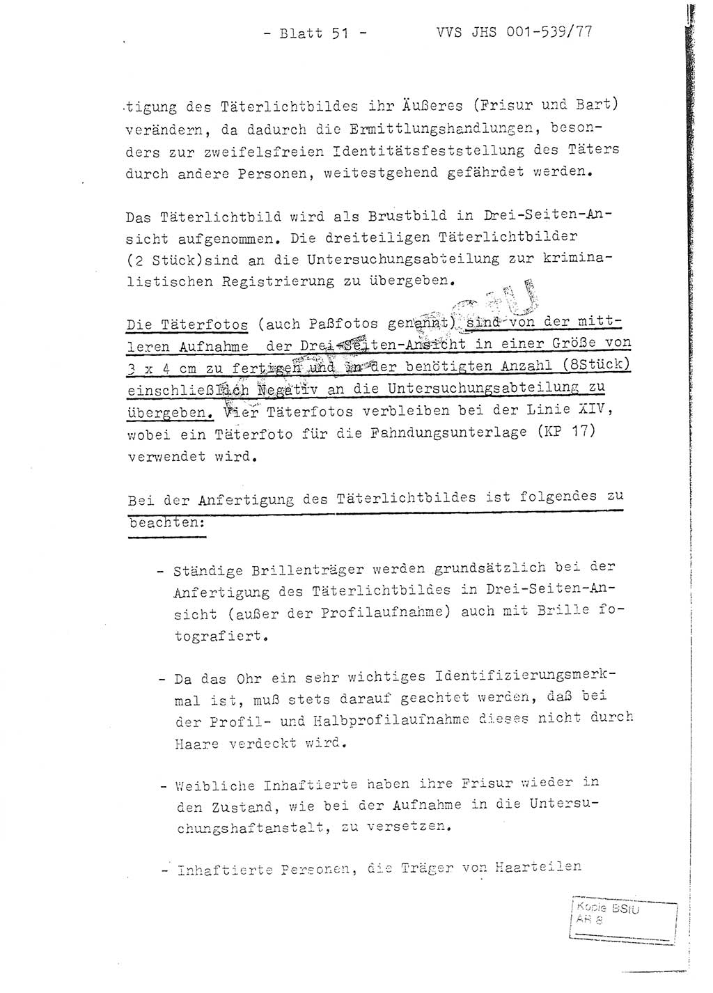 Fachschulabschlußarbeit Hauptmann Dietrich Jung (Abt. ⅩⅣ), Leutnant Klaus Klötzner (Abt. ⅩⅣ), Ministerium für Staatssicherheit (MfS) [Deutsche Demokratische Republik (DDR)], Juristische Hochschule (JHS), Vertrauliche Verschlußsache (VVS) 001-539/77, Potsdam 1978, Seite 51 (FS-Abschl.-Arb. MfS DDR JHS VVS 001-539/77 1978, S. 51)