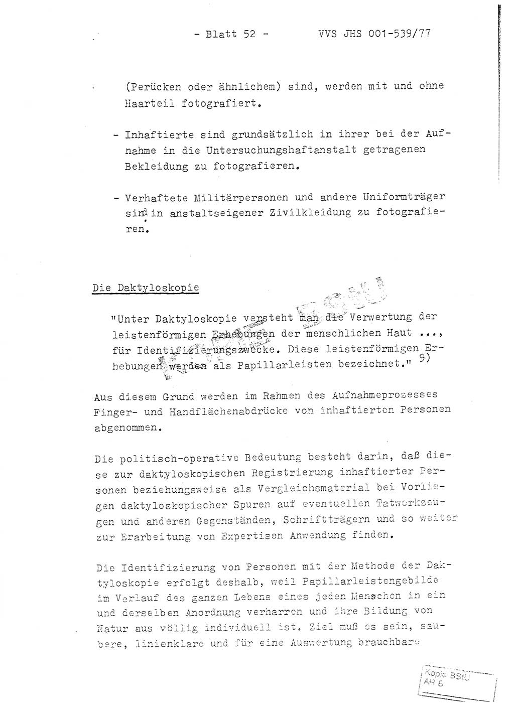 Fachschulabschlußarbeit Hauptmann Dietrich Jung (Abt. ⅩⅣ), Leutnant Klaus Klötzner (Abt. ⅩⅣ), Ministerium für Staatssicherheit (MfS) [Deutsche Demokratische Republik (DDR)], Juristische Hochschule (JHS), Vertrauliche Verschlußsache (VVS) 001-539/77, Potsdam 1978, Seite 52 (FS-Abschl.-Arb. MfS DDR JHS VVS 001-539/77 1978, S. 52)