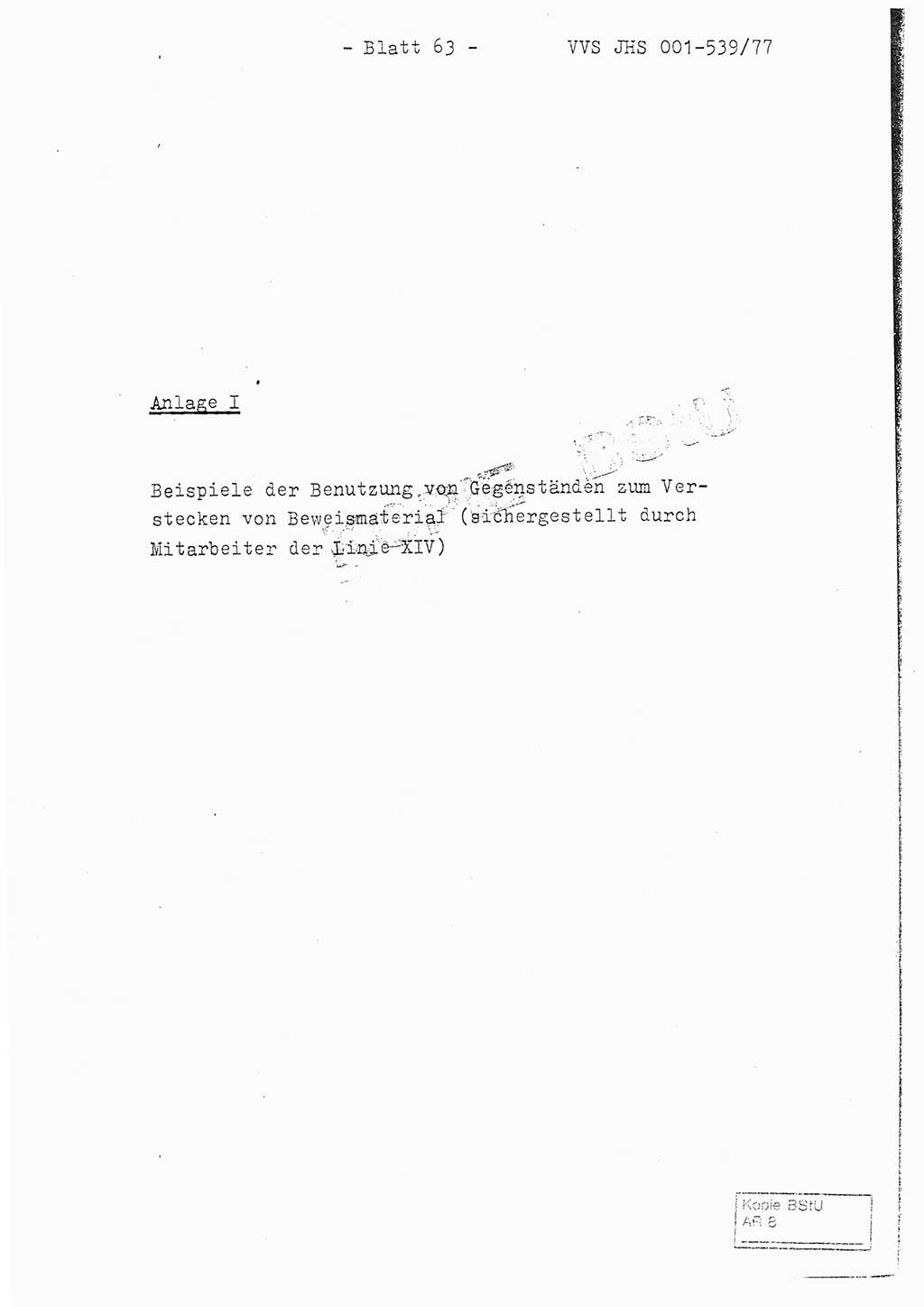Fachschulabschlußarbeit Hauptmann Dietrich Jung (Abt. ⅩⅣ), Leutnant Klaus Klötzner (Abt. ⅩⅣ), Ministerium für Staatssicherheit (MfS) [Deutsche Demokratische Republik (DDR)], Juristische Hochschule (JHS), Vertrauliche Verschlußsache (VVS) 001-539/77, Potsdam 1978, Seite 63 (FS-Abschl.-Arb. MfS DDR JHS VVS 001-539/77 1978, S. 63)