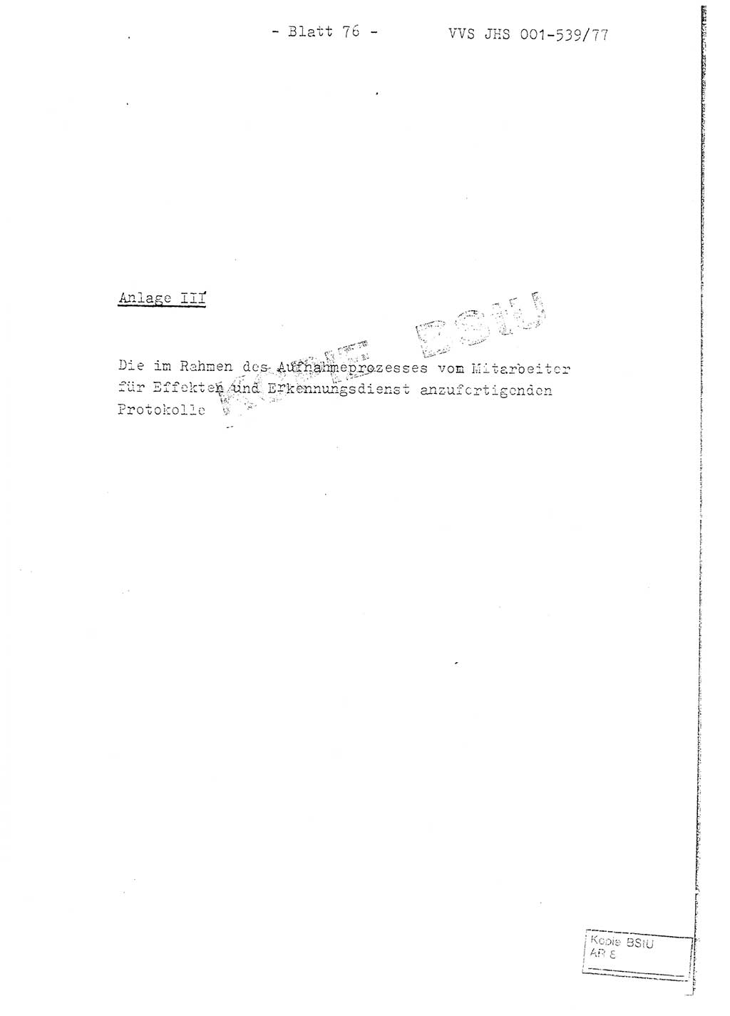 Fachschulabschlußarbeit Hauptmann Dietrich Jung (Abt. ⅩⅣ), Leutnant Klaus Klötzner (Abt. ⅩⅣ), Ministerium für Staatssicherheit (MfS) [Deutsche Demokratische Republik (DDR)], Juristische Hochschule (JHS), Vertrauliche Verschlußsache (VVS) 001-539/77, Potsdam 1978, Seite 76 (FS-Abschl.-Arb. MfS DDR JHS VVS 001-539/77 1978, S. 76)