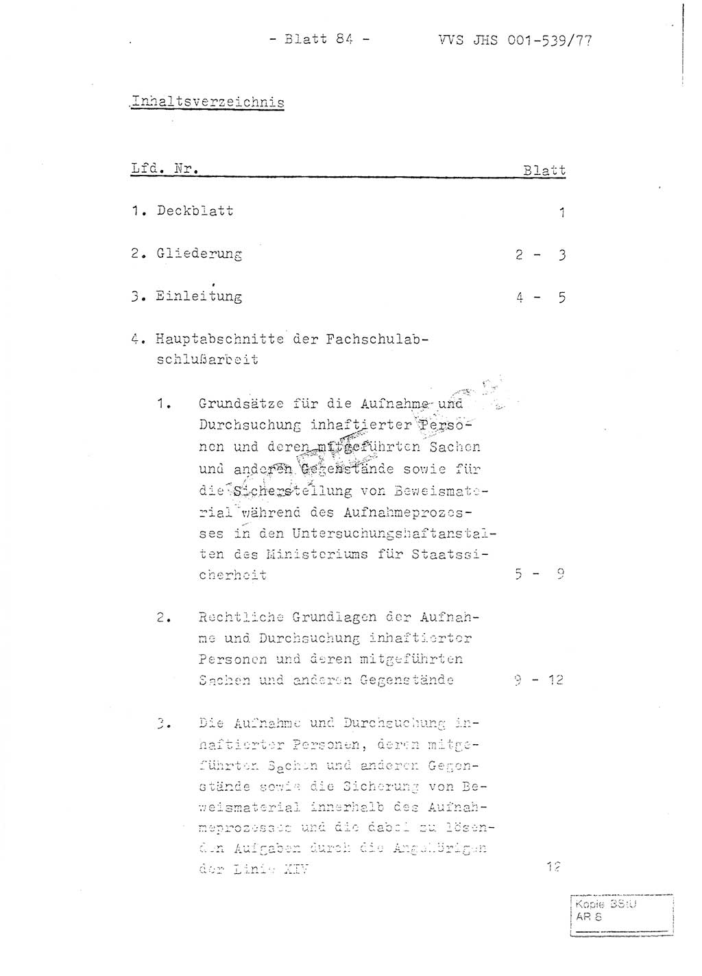Fachschulabschlußarbeit Hauptmann Dietrich Jung (Abt. ⅩⅣ), Leutnant Klaus Klötzner (Abt. ⅩⅣ), Ministerium für Staatssicherheit (MfS) [Deutsche Demokratische Republik (DDR)], Juristische Hochschule (JHS), Vertrauliche Verschlußsache (VVS) 001-539/77, Potsdam 1978, Seite 84 (FS-Abschl.-Arb. MfS DDR JHS VVS 001-539/77 1978, S. 84)
