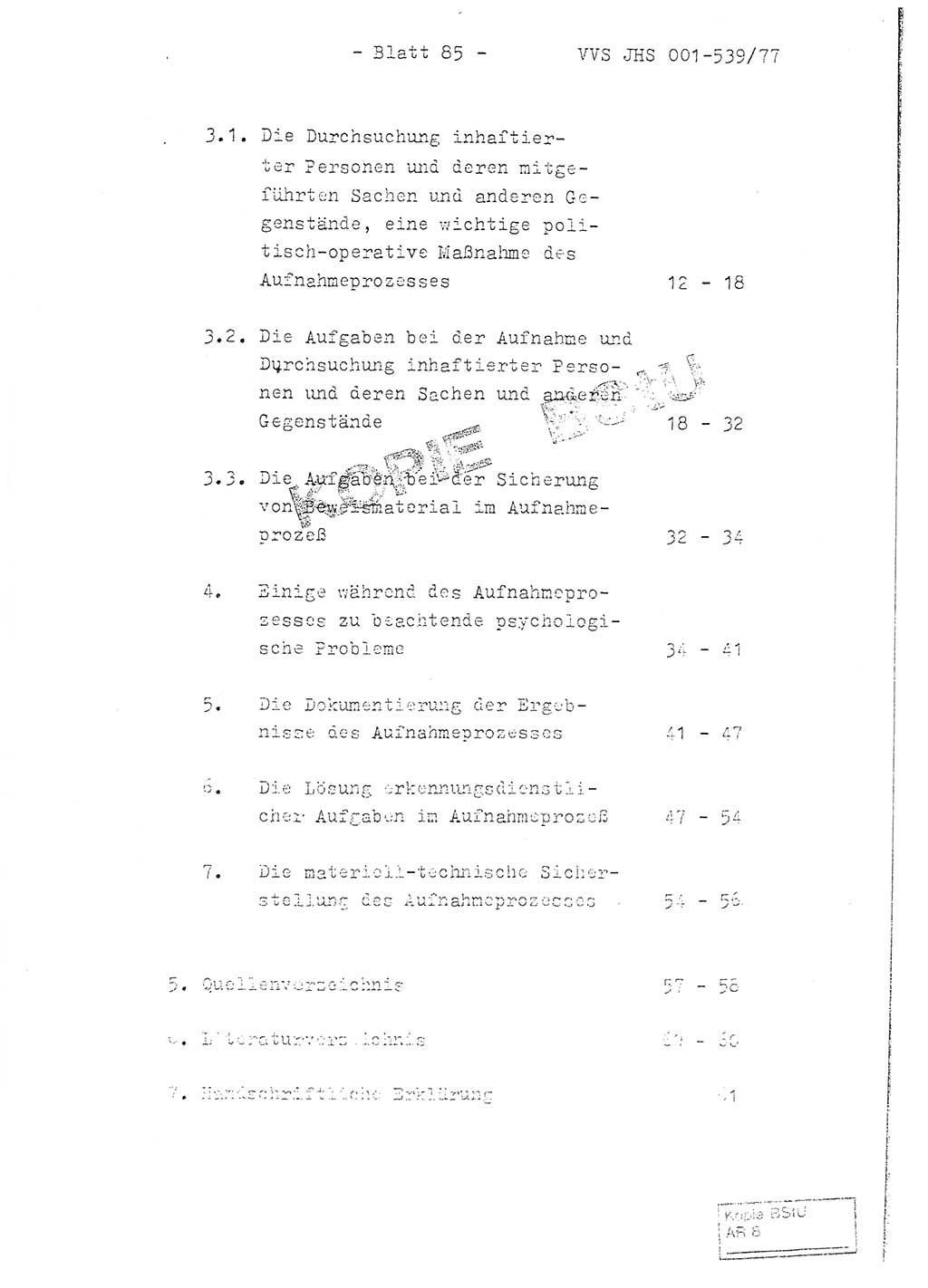 Fachschulabschlußarbeit Hauptmann Dietrich Jung (Abt. ⅩⅣ), Leutnant Klaus Klötzner (Abt. ⅩⅣ), Ministerium für Staatssicherheit (MfS) [Deutsche Demokratische Republik (DDR)], Juristische Hochschule (JHS), Vertrauliche Verschlußsache (VVS) 001-539/77, Potsdam 1978, Seite 85 (FS-Abschl.-Arb. MfS DDR JHS VVS 001-539/77 1978, S. 85)