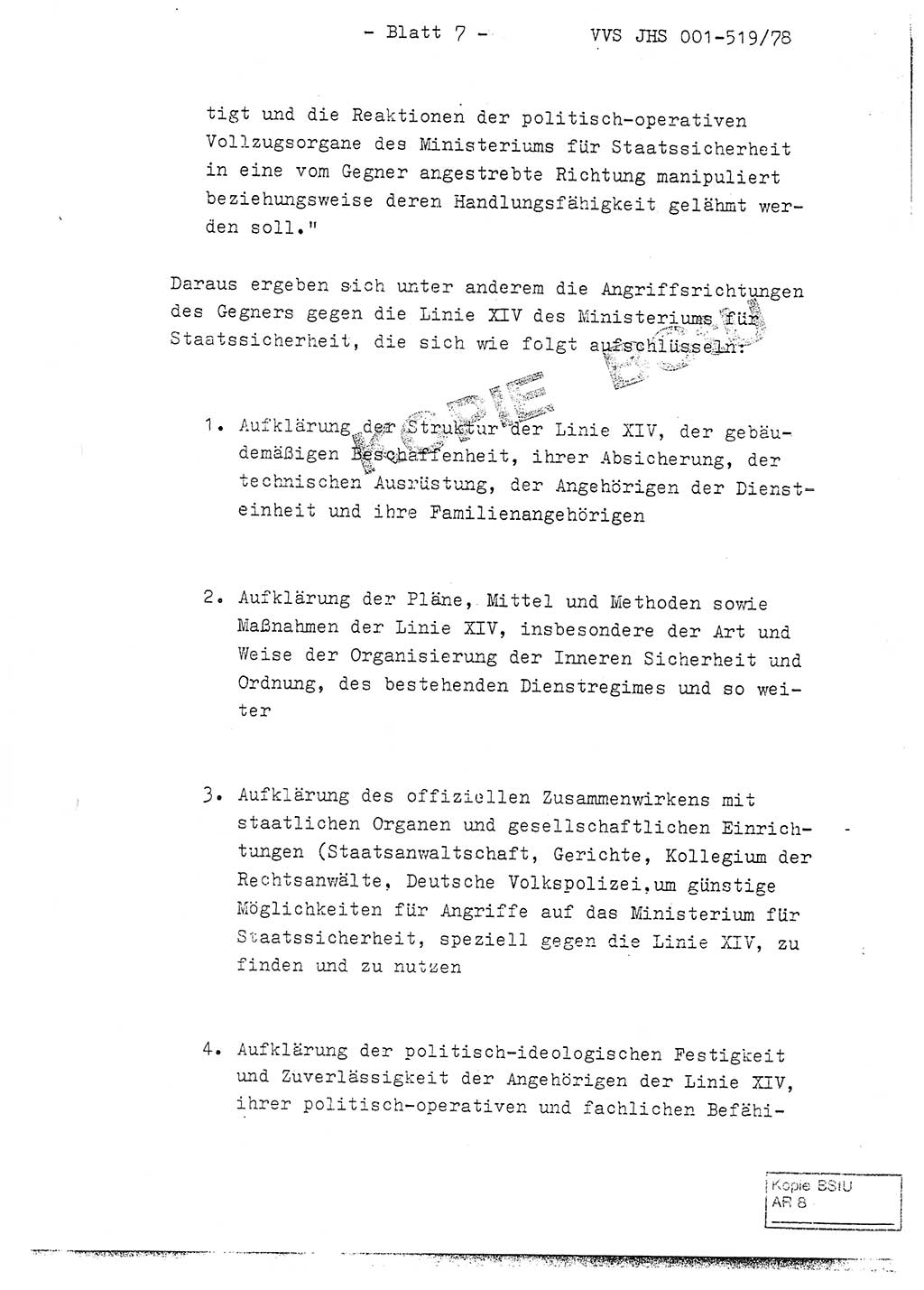 Fachschulabschlußarbeit Hauptmann Alfons Lützelberger (Abt. ⅩⅣ), Ministerium für Staatssicherheit (MfS) [Deutsche Demokratische Republik (DDR)], Juristische Hochschule (JHS), Vertrauliche Verschlußsache (VVS) 001-519/78, Potsdam 1978, Blatt 7 (FS-Abschl.-Arb. MfS DDR JHS VVS 001-519/78 1978, Bl. 7)