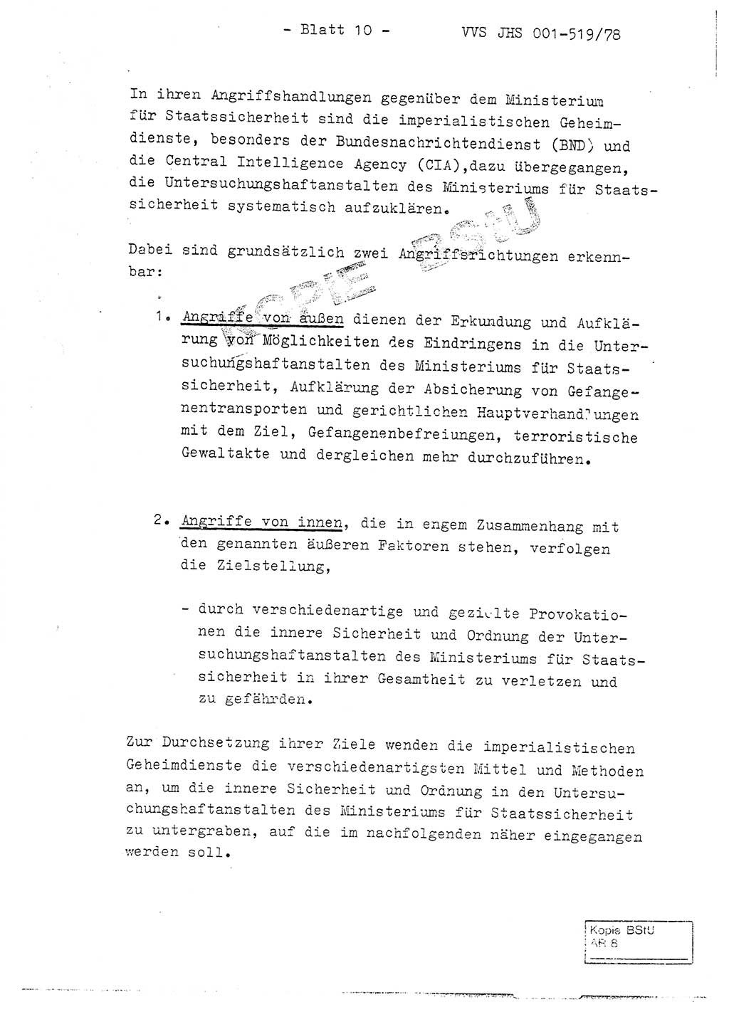 Fachschulabschlußarbeit Hauptmann Alfons Lützelberger (Abt. ⅩⅣ), Ministerium für Staatssicherheit (MfS) [Deutsche Demokratische Republik (DDR)], Juristische Hochschule (JHS), Vertrauliche Verschlußsache (VVS) 001-519/78, Potsdam 1978, Blatt 10 (FS-Abschl.-Arb. MfS DDR JHS VVS 001-519/78 1978, Bl. 10)