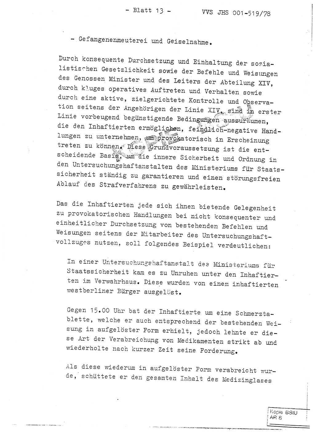 Fachschulabschlußarbeit Hauptmann Alfons Lützelberger (Abt. ⅩⅣ), Ministerium für Staatssicherheit (MfS) [Deutsche Demokratische Republik (DDR)], Juristische Hochschule (JHS), Vertrauliche Verschlußsache (VVS) 001-519/78, Potsdam 1978, Blatt 13 (FS-Abschl.-Arb. MfS DDR JHS VVS 001-519/78 1978, Bl. 13)
