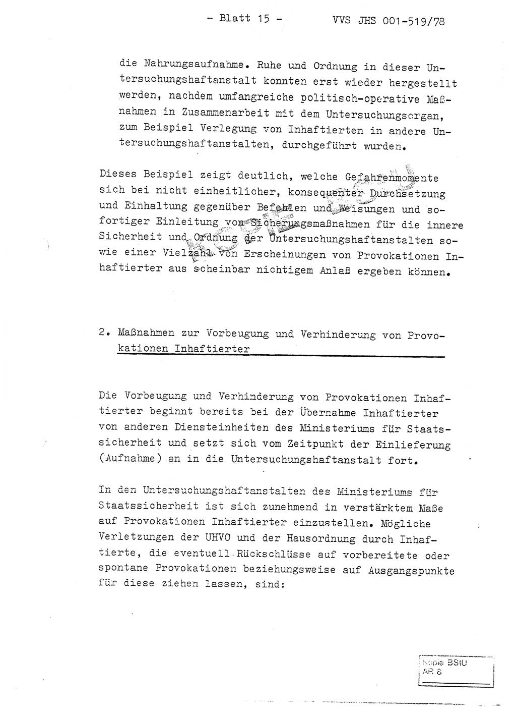 Fachschulabschlußarbeit Hauptmann Alfons Lützelberger (Abt. ⅩⅣ), Ministerium für Staatssicherheit (MfS) [Deutsche Demokratische Republik (DDR)], Juristische Hochschule (JHS), Vertrauliche Verschlußsache (VVS) 001-519/78, Potsdam 1978, Blatt 15 (FS-Abschl.-Arb. MfS DDR JHS VVS 001-519/78 1978, Bl. 15)