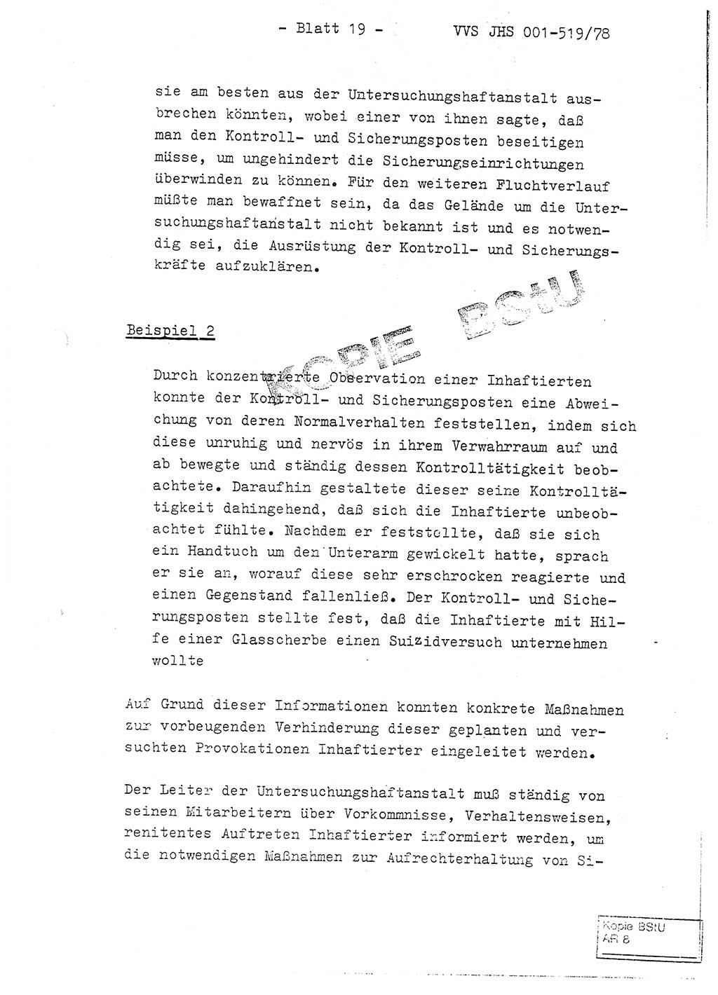 Fachschulabschlußarbeit Hauptmann Alfons Lützelberger (Abt. ⅩⅣ), Ministerium für Staatssicherheit (MfS) [Deutsche Demokratische Republik (DDR)], Juristische Hochschule (JHS), Vertrauliche Verschlußsache (VVS) 001-519/78, Potsdam 1978, Blatt 19 (FS-Abschl.-Arb. MfS DDR JHS VVS 001-519/78 1978, Bl. 19)