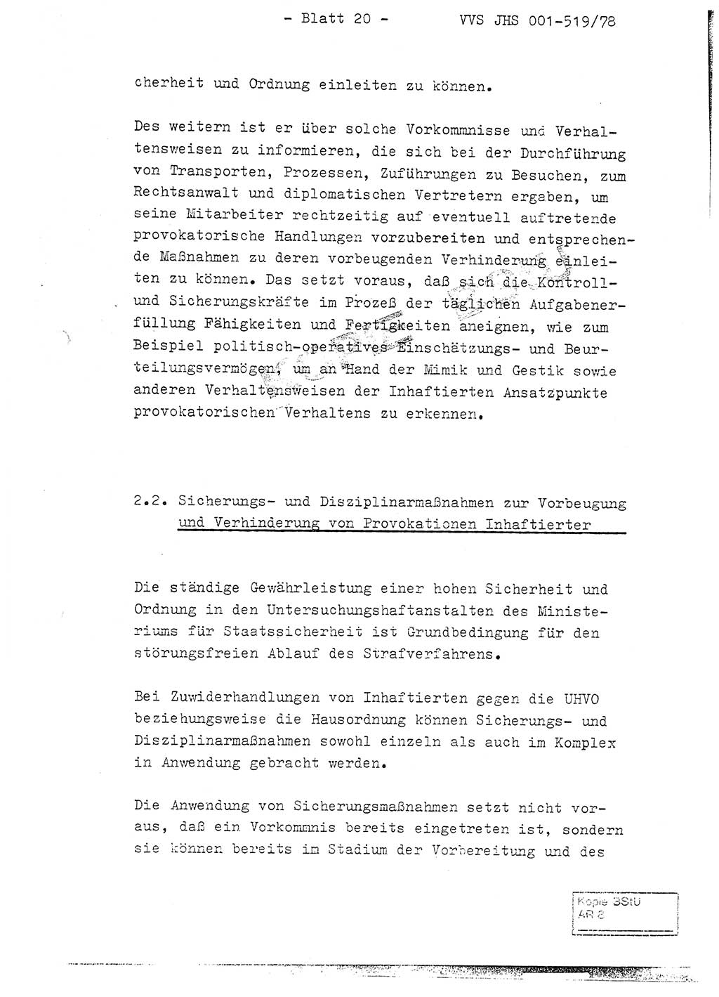 Fachschulabschlußarbeit Hauptmann Alfons Lützelberger (Abt. ⅩⅣ), Ministerium für Staatssicherheit (MfS) [Deutsche Demokratische Republik (DDR)], Juristische Hochschule (JHS), Vertrauliche Verschlußsache (VVS) 001-519/78, Potsdam 1978, Blatt 20 (FS-Abschl.-Arb. MfS DDR JHS VVS 001-519/78 1978, Bl. 20)