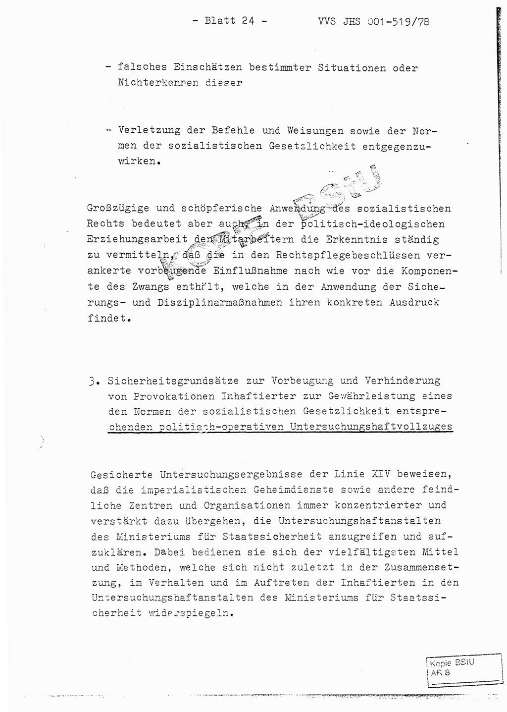 Fachschulabschlußarbeit Hauptmann Alfons Lützelberger (Abt. ⅩⅣ), Ministerium für Staatssicherheit (MfS) [Deutsche Demokratische Republik (DDR)], Juristische Hochschule (JHS), Vertrauliche Verschlußsache (VVS) 001-519/78, Potsdam 1978, Blatt 24 (FS-Abschl.-Arb. MfS DDR JHS VVS 001-519/78 1978, Bl. 24)