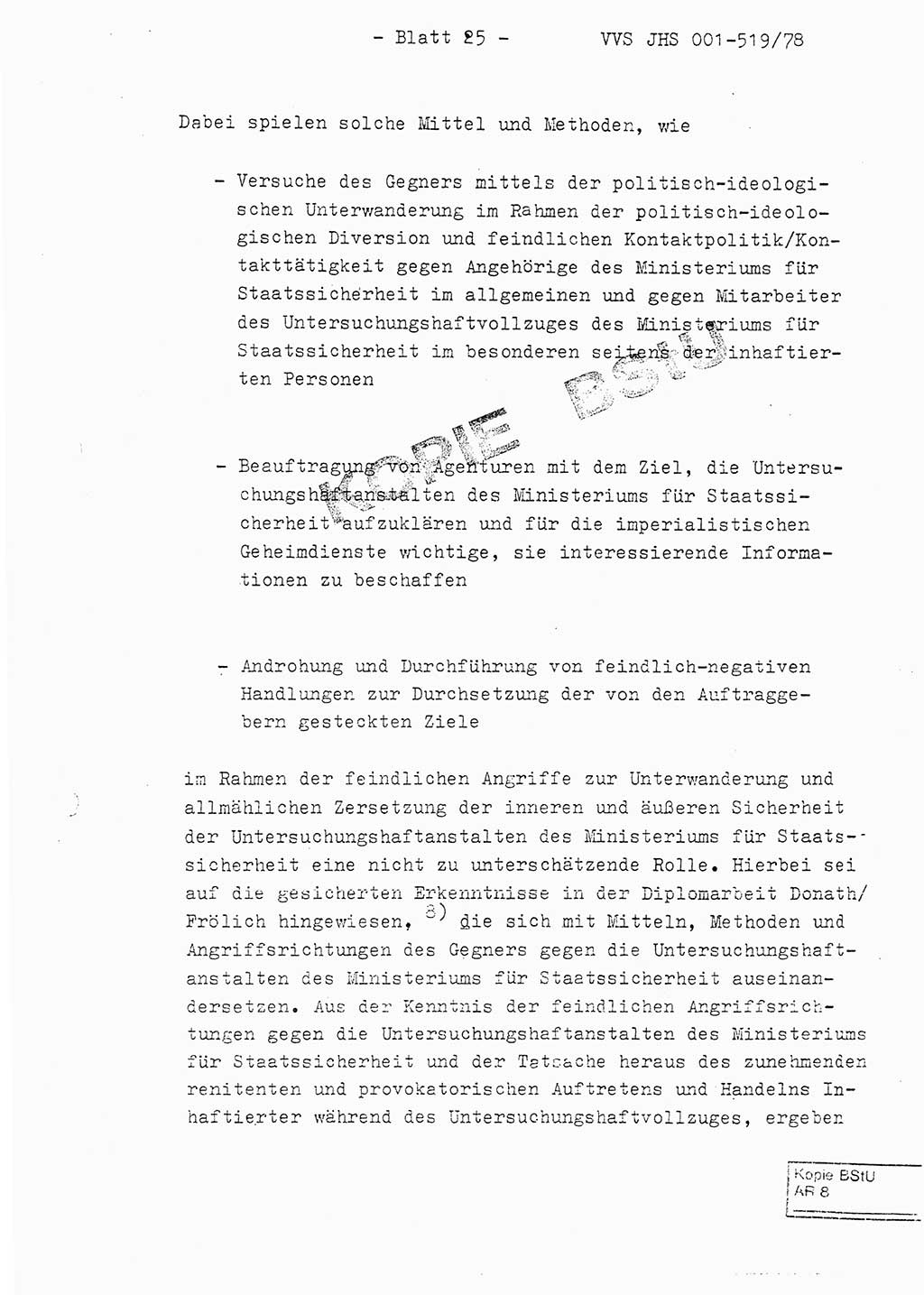 Fachschulabschlußarbeit Hauptmann Alfons Lützelberger (Abt. ⅩⅣ), Ministerium für Staatssicherheit (MfS) [Deutsche Demokratische Republik (DDR)], Juristische Hochschule (JHS), Vertrauliche Verschlußsache (VVS) 001-519/78, Potsdam 1978, Blatt 25 (FS-Abschl.-Arb. MfS DDR JHS VVS 001-519/78 1978, Bl. 25)