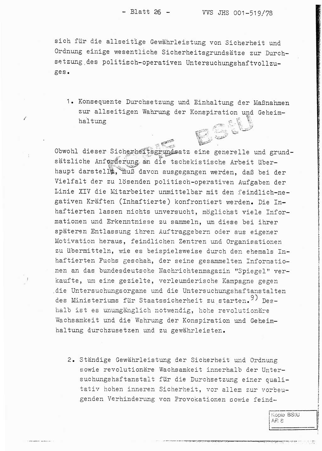 Fachschulabschlußarbeit Hauptmann Alfons Lützelberger (Abt. ⅩⅣ), Ministerium für Staatssicherheit (MfS) [Deutsche Demokratische Republik (DDR)], Juristische Hochschule (JHS), Vertrauliche Verschlußsache (VVS) 001-519/78, Potsdam 1978, Blatt 26 (FS-Abschl.-Arb. MfS DDR JHS VVS 001-519/78 1978, Bl. 26)