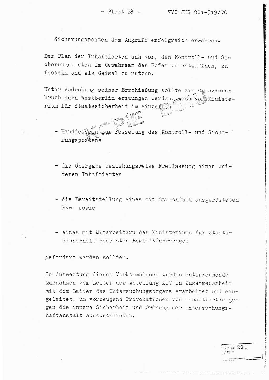 Fachschulabschlußarbeit Hauptmann Alfons Lützelberger (Abt. ⅩⅣ), Ministerium für Staatssicherheit (MfS) [Deutsche Demokratische Republik (DDR)], Juristische Hochschule (JHS), Vertrauliche Verschlußsache (VVS) 001-519/78, Potsdam 1978, Blatt 28 (FS-Abschl.-Arb. MfS DDR JHS VVS 001-519/78 1978, Bl. 28)