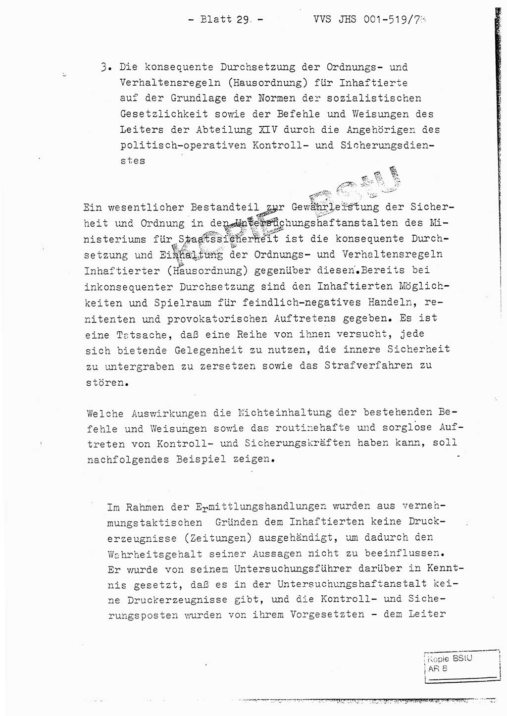 Fachschulabschlußarbeit Hauptmann Alfons Lützelberger (Abt. ⅩⅣ), Ministerium für Staatssicherheit (MfS) [Deutsche Demokratische Republik (DDR)], Juristische Hochschule (JHS), Vertrauliche Verschlußsache (VVS) 001-519/78, Potsdam 1978, Blatt 29 (FS-Abschl.-Arb. MfS DDR JHS VVS 001-519/78 1978, Bl. 29)