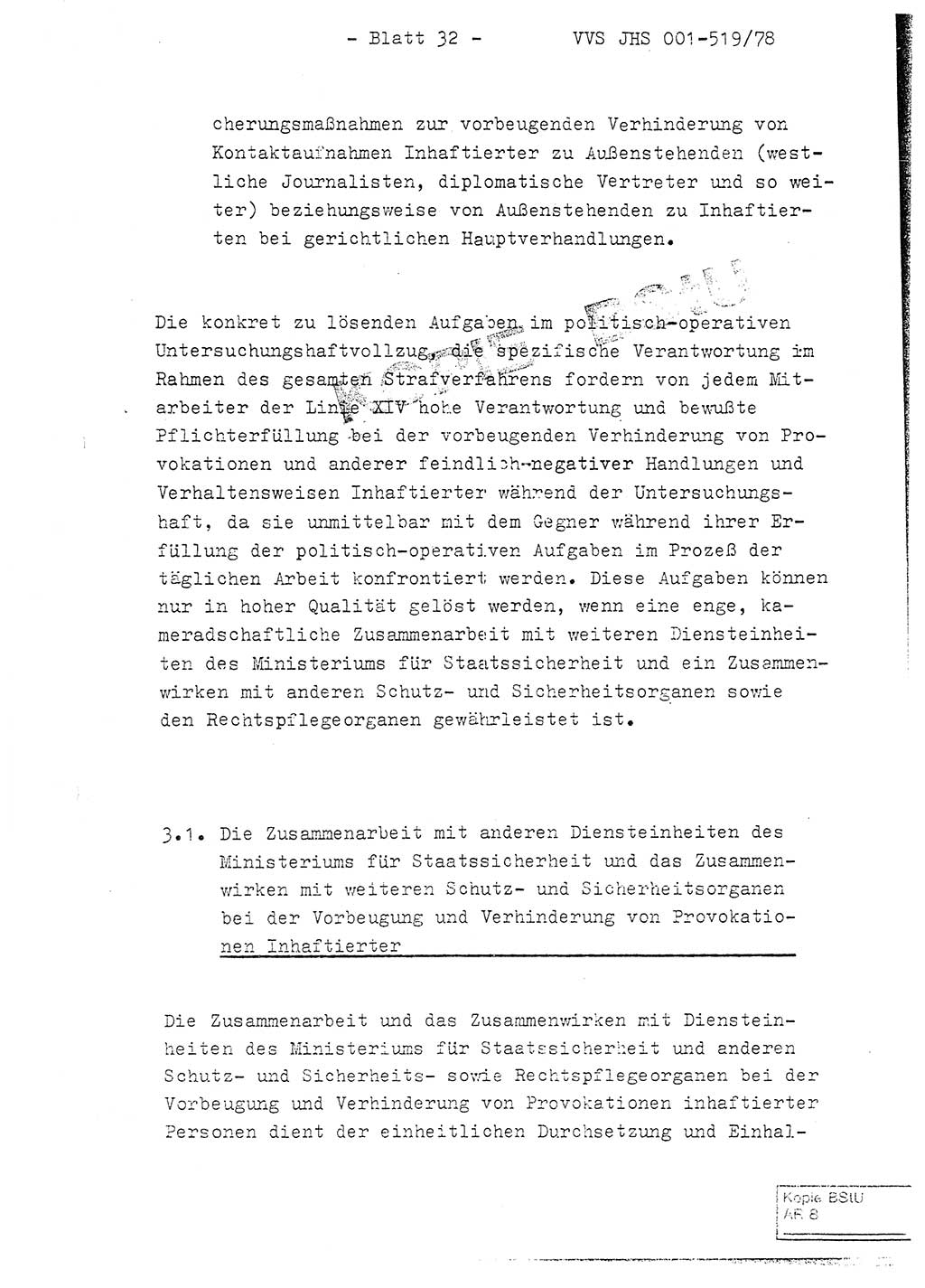 Fachschulabschlußarbeit Hauptmann Alfons Lützelberger (Abt. ⅩⅣ), Ministerium für Staatssicherheit (MfS) [Deutsche Demokratische Republik (DDR)], Juristische Hochschule (JHS), Vertrauliche Verschlußsache (VVS) 001-519/78, Potsdam 1978, Blatt 32 (FS-Abschl.-Arb. MfS DDR JHS VVS 001-519/78 1978, Bl. 32)