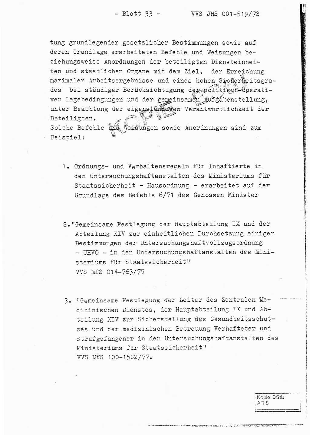 Fachschulabschlußarbeit Hauptmann Alfons Lützelberger (Abt. ⅩⅣ), Ministerium für Staatssicherheit (MfS) [Deutsche Demokratische Republik (DDR)], Juristische Hochschule (JHS), Vertrauliche Verschlußsache (VVS) 001-519/78, Potsdam 1978, Blatt 33 (FS-Abschl.-Arb. MfS DDR JHS VVS 001-519/78 1978, Bl. 33)