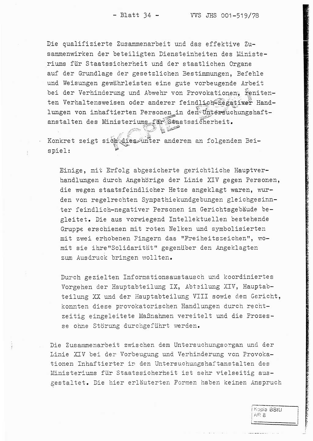 Fachschulabschlußarbeit Hauptmann Alfons Lützelberger (Abt. ⅩⅣ), Ministerium für Staatssicherheit (MfS) [Deutsche Demokratische Republik (DDR)], Juristische Hochschule (JHS), Vertrauliche Verschlußsache (VVS) 001-519/78, Potsdam 1978, Blatt 34 (FS-Abschl.-Arb. MfS DDR JHS VVS 001-519/78 1978, Bl. 34)