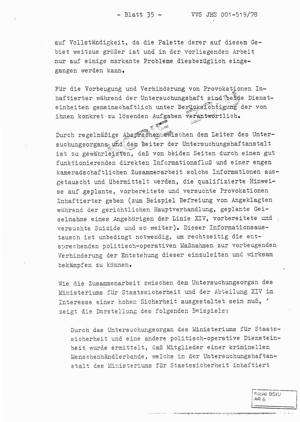 Fachschulabschlußarbeit Hauptmann Alfons Lützelberger (Abt. ⅩⅣ), Ministerium für Staatssicherheit (MfS) [Deutsche Demokratische Republik (DDR)], Juristische Hochschule (JHS), Vertrauliche Verschlußsache (VVS) 001-519/78, Potsdam 1978, Blatt 35 (FS-Abschl.-Arb. MfS DDR JHS VVS 001-519/78 1978, Bl. 35)