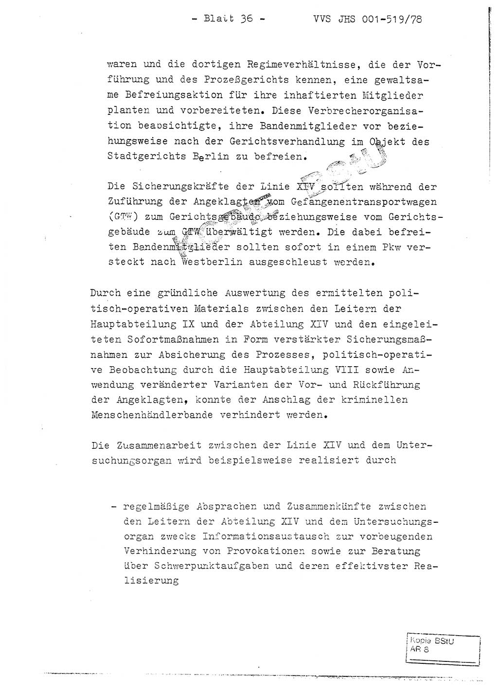 Fachschulabschlußarbeit Hauptmann Alfons Lützelberger (Abt. ⅩⅣ), Ministerium für Staatssicherheit (MfS) [Deutsche Demokratische Republik (DDR)], Juristische Hochschule (JHS), Vertrauliche Verschlußsache (VVS) 001-519/78, Potsdam 1978, Blatt 36 (FS-Abschl.-Arb. MfS DDR JHS VVS 001-519/78 1978, Bl. 36)