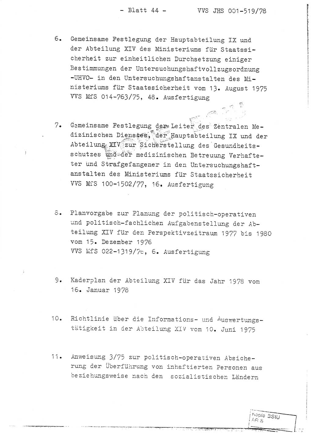 Fachschulabschlußarbeit Hauptmann Alfons Lützelberger (Abt. ⅩⅣ), Ministerium für Staatssicherheit (MfS) [Deutsche Demokratische Republik (DDR)], Juristische Hochschule (JHS), Vertrauliche Verschlußsache (VVS) 001-519/78, Potsdam 1978, Blatt 44 (FS-Abschl.-Arb. MfS DDR JHS VVS 001-519/78 1978, Bl. 44)