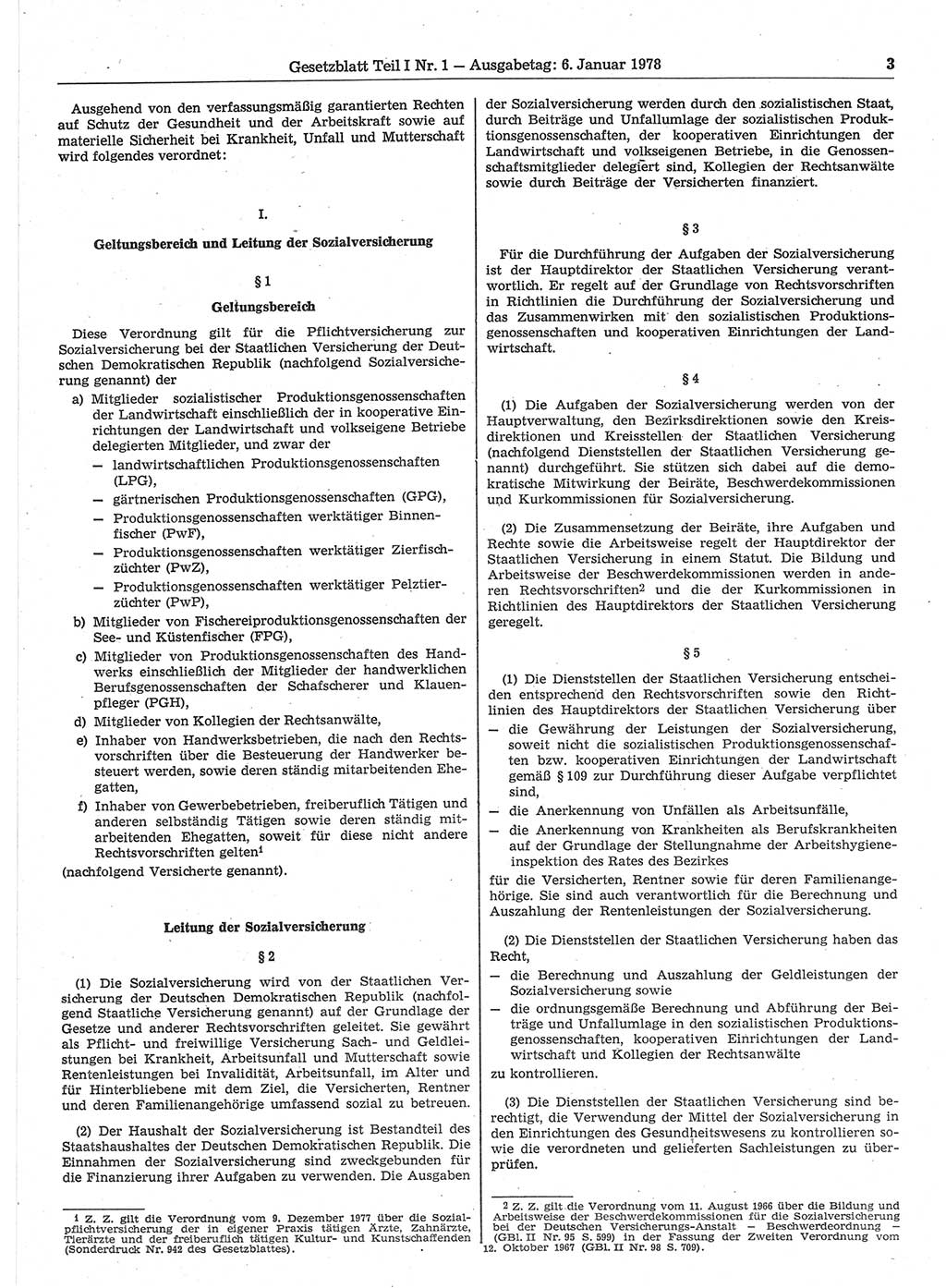 Gesetzblatt (GBl.) der Deutschen Demokratischen Republik (DDR) Teil Ⅰ 1978, Seite 3 (GBl. DDR Ⅰ 1978, S. 3)