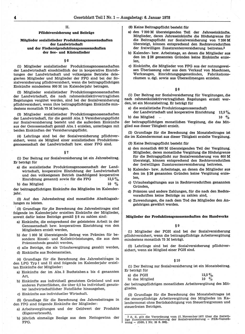Gesetzblatt (GBl.) der Deutschen Demokratischen Republik (DDR) Teil Ⅰ 1978, Seite 4 (GBl. DDR Ⅰ 1978, S. 4)